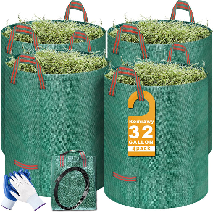 Remiawy 32-Gal Reusable Yard Waste Bags, 4 Pack