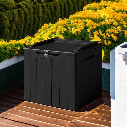 Devoko 100 Gallon Waterproof Large Resin Deck Box Indoor Outdoor Lockable Storage Container for Patio Furniture Cushions Garden Tools (100 Gallon, Black)