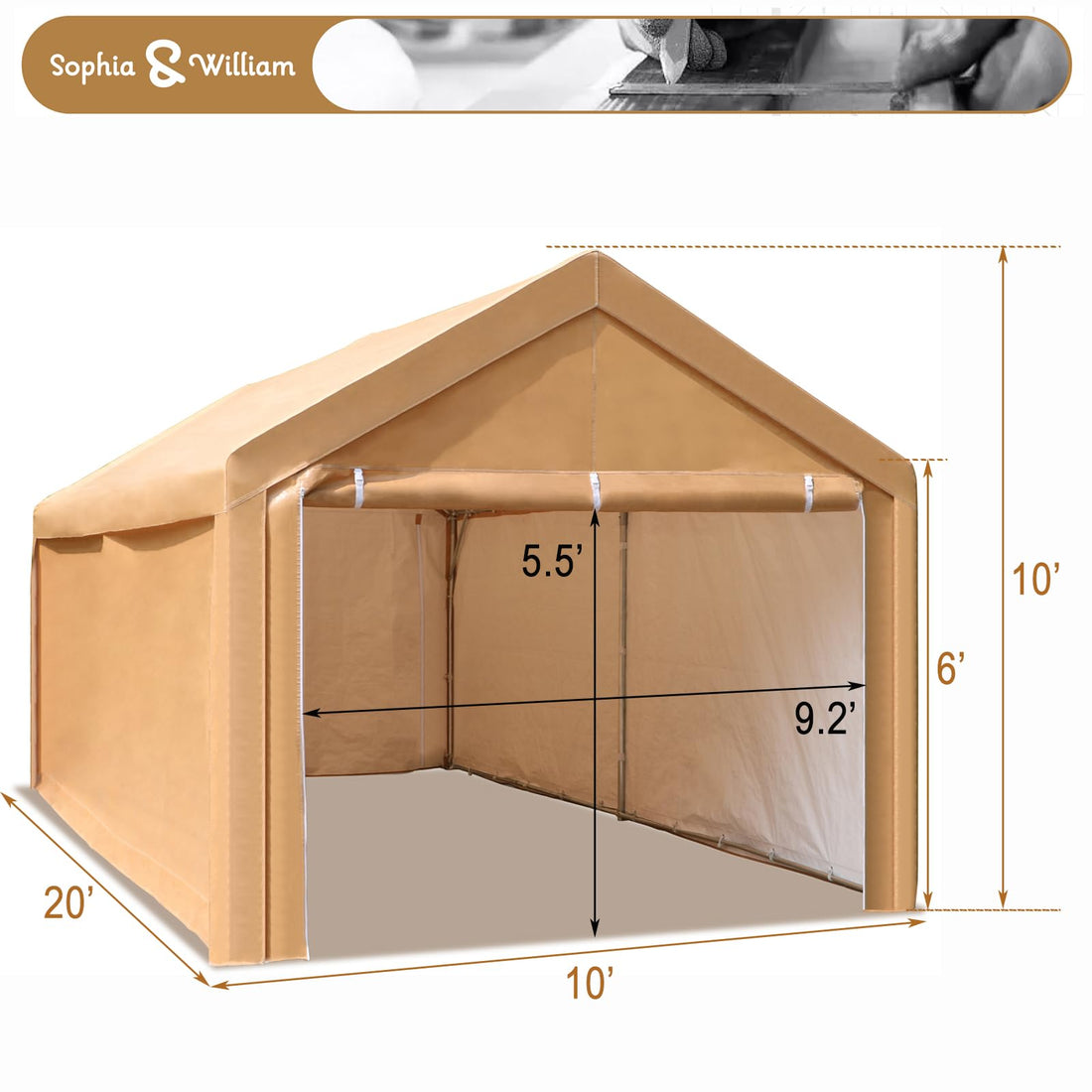 10x20 Ft Sophia & William Heavy-Duty Carport