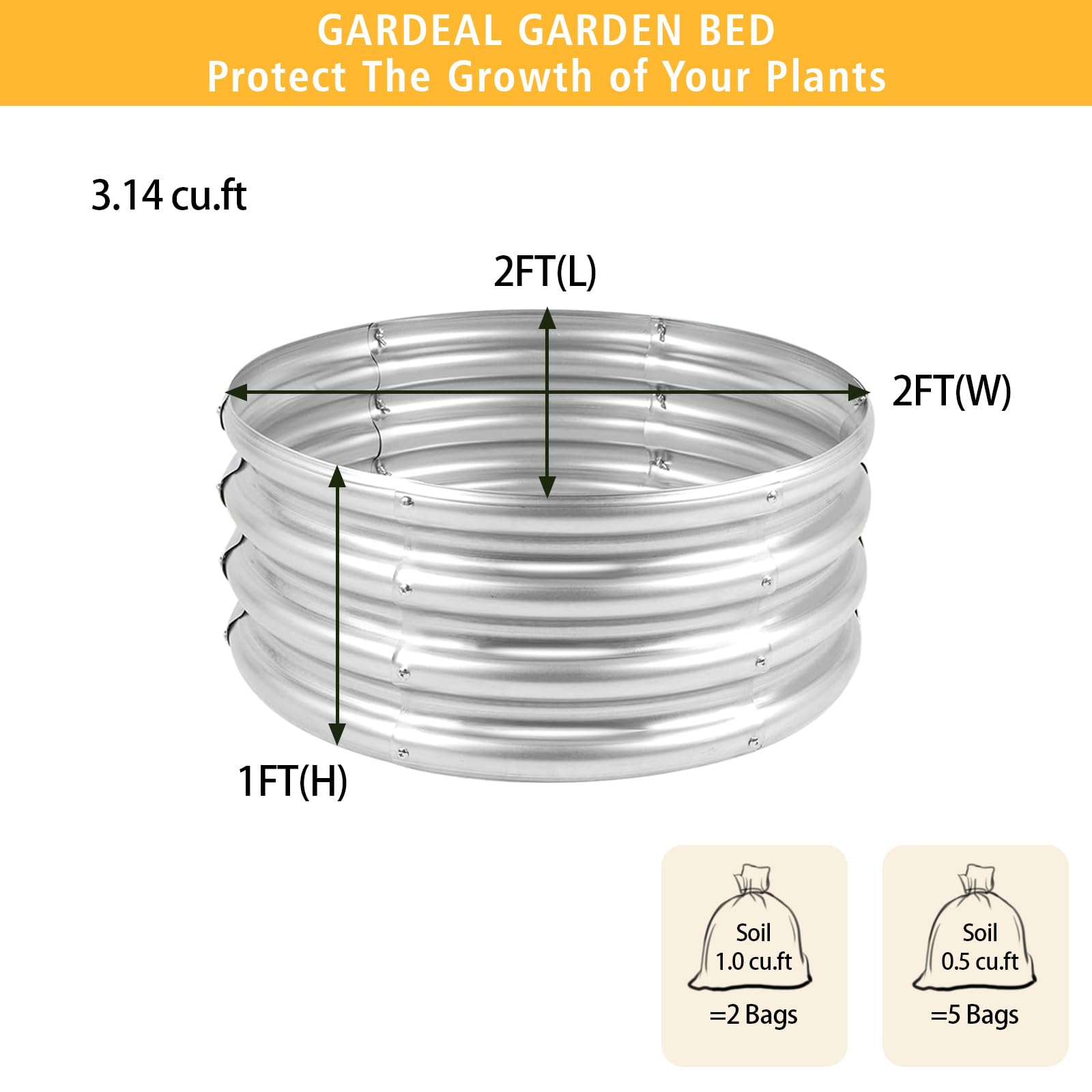 Galvanized Metal Raised Garden Bed Kit 2x2x1ft