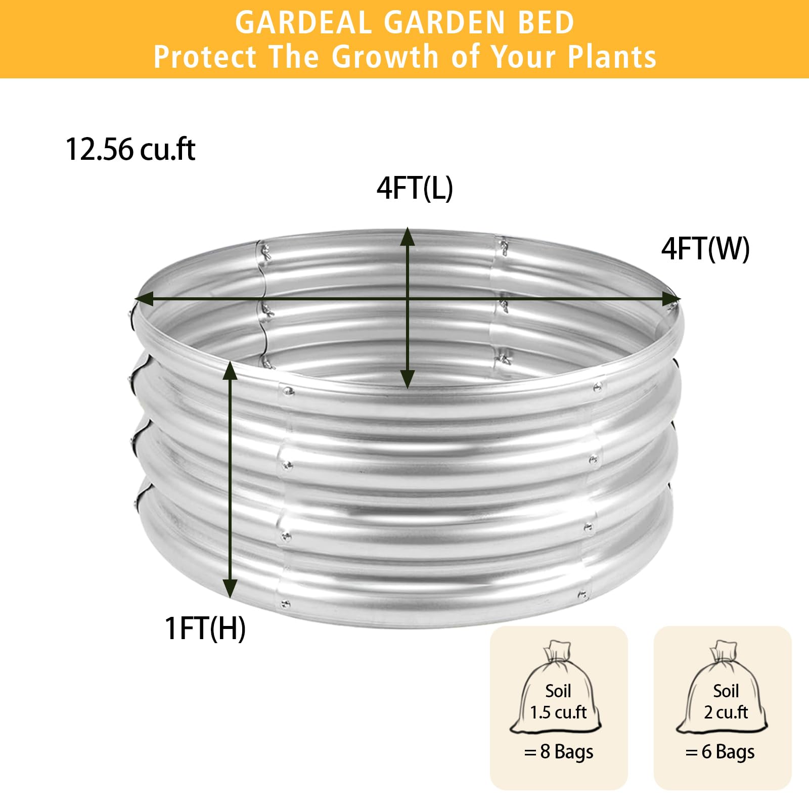 Galvanized Metal Raised Garden Bed Kit 2x2x1ft