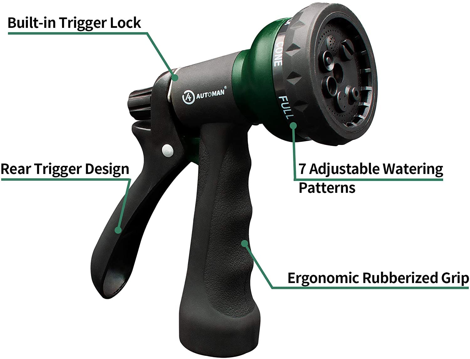 AUTOMAN Garden Hose Nozzle, 7-Pattern Spray