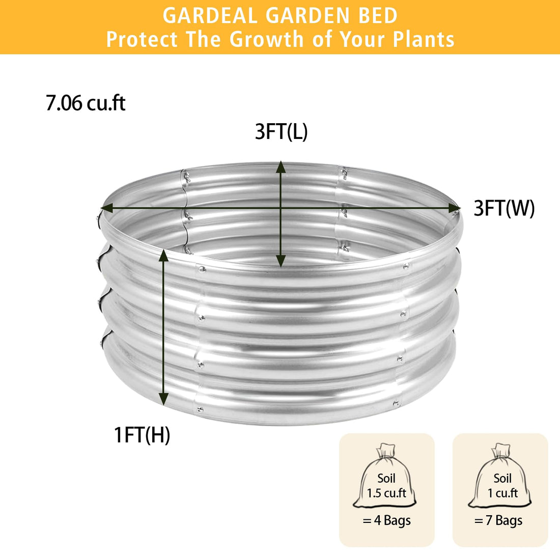 Galvanized Metal Raised Garden Bed Kit 2x2x1ft