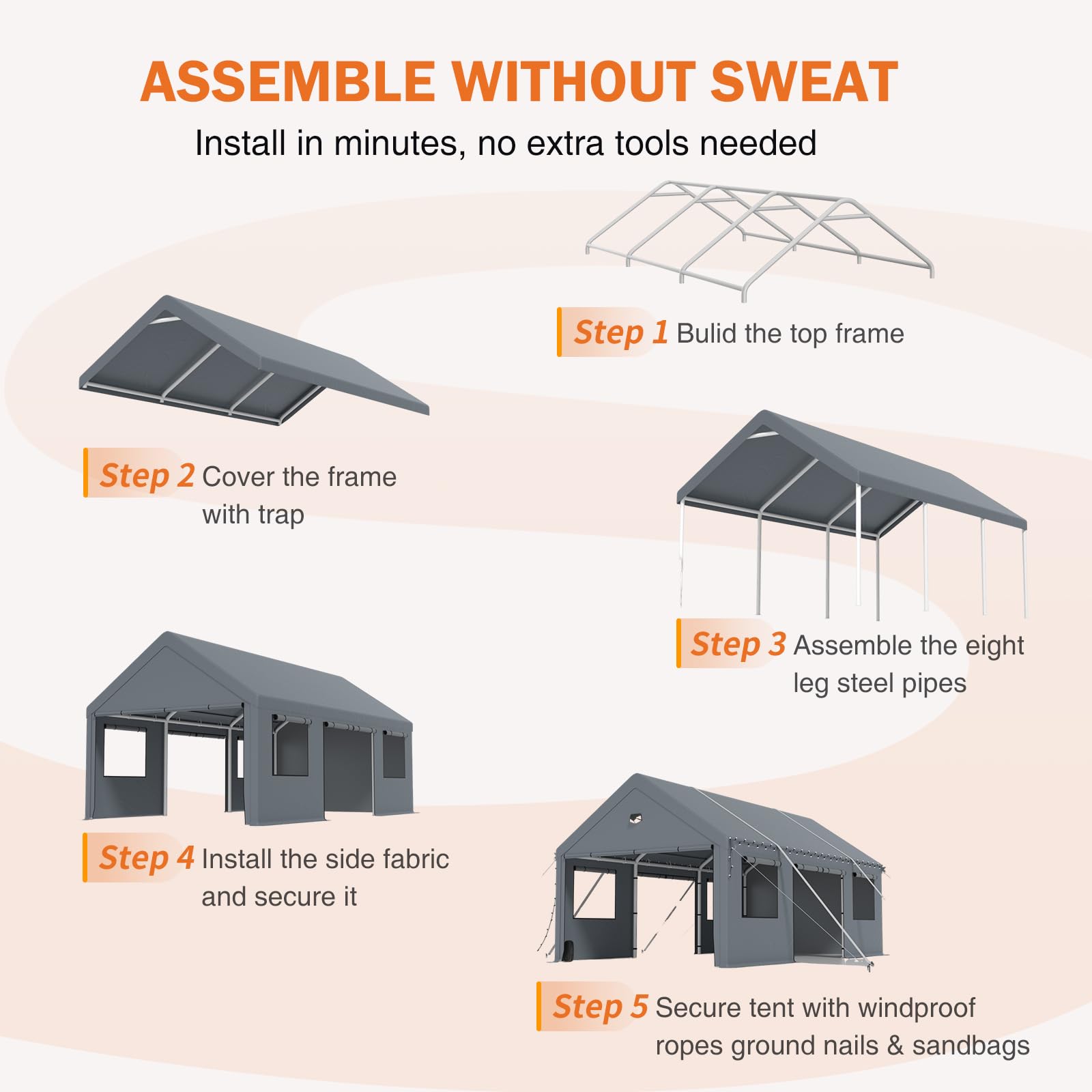 20x20 Ft 2-Car Heavy-Duty Carport