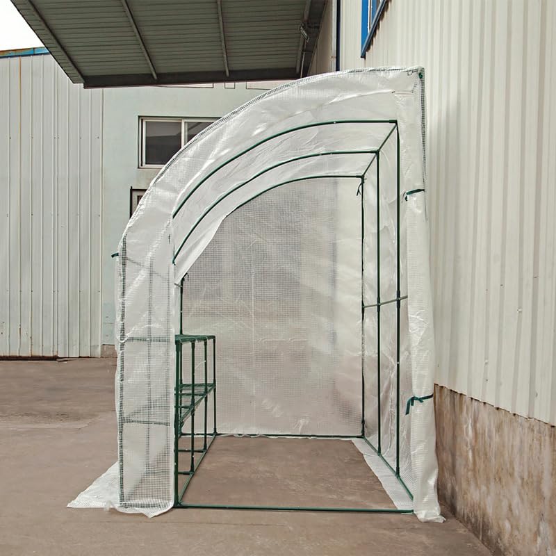 PVC Vinyl Greenhouse with Flower Stand, White