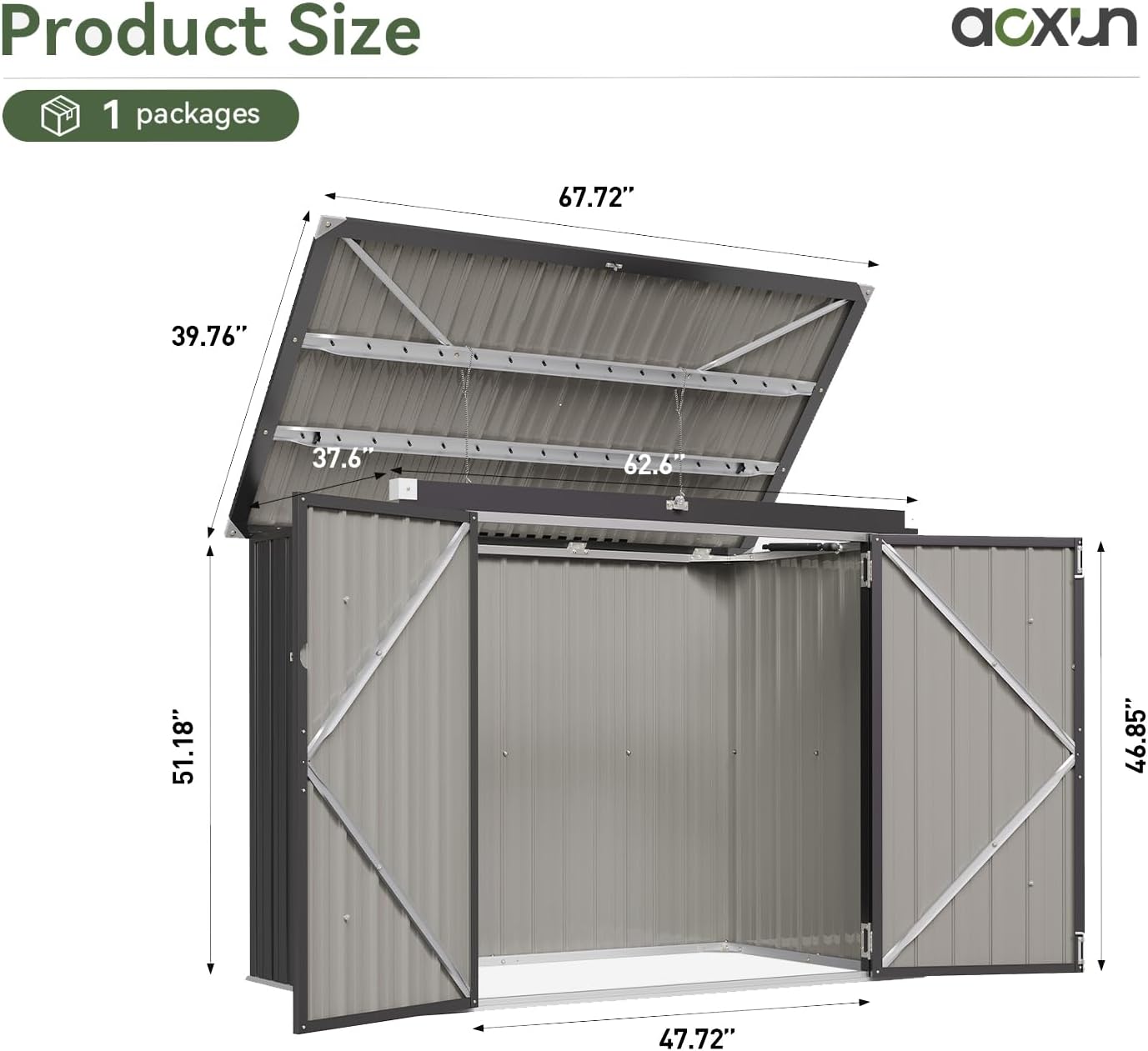 Aoxun 80 Cu.Ft Outdoor Metal Storage Shed