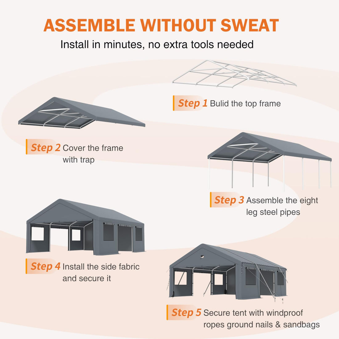 20x20 Ft 2-Car Heavy-Duty Carport