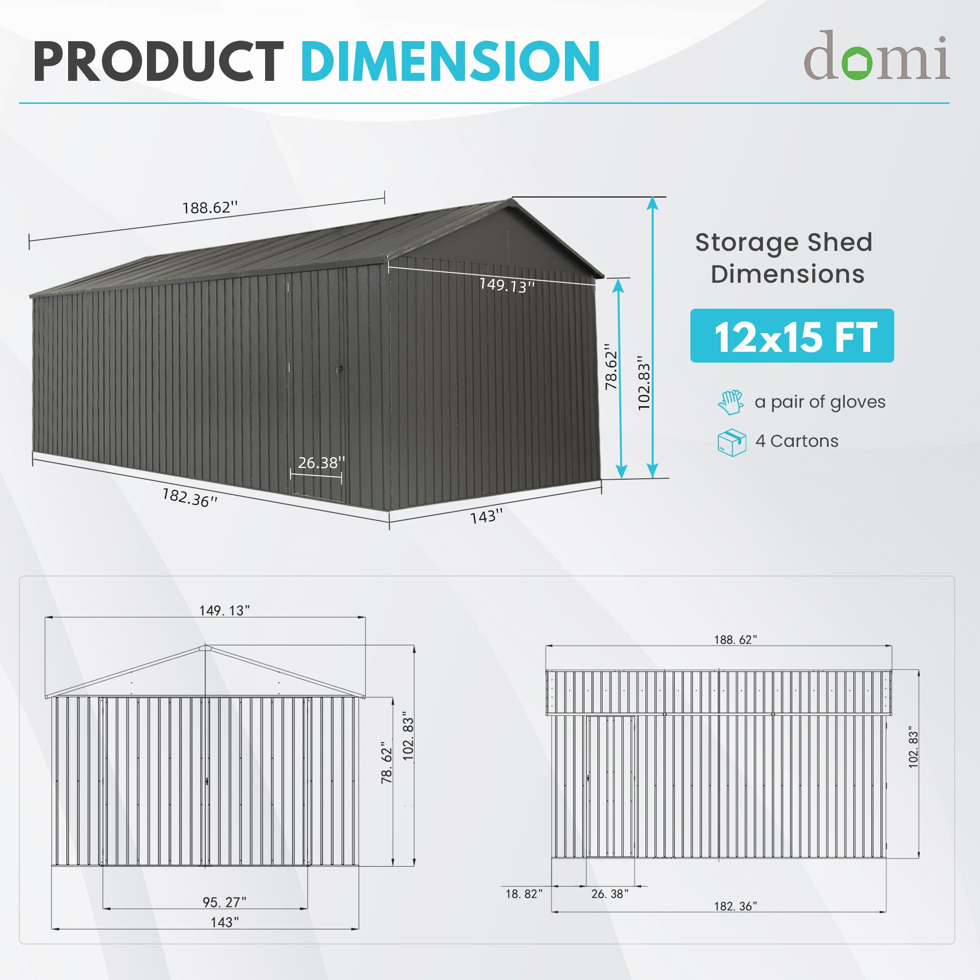 Domi 12'x25' Heavy-Duty Metal Garage Shed