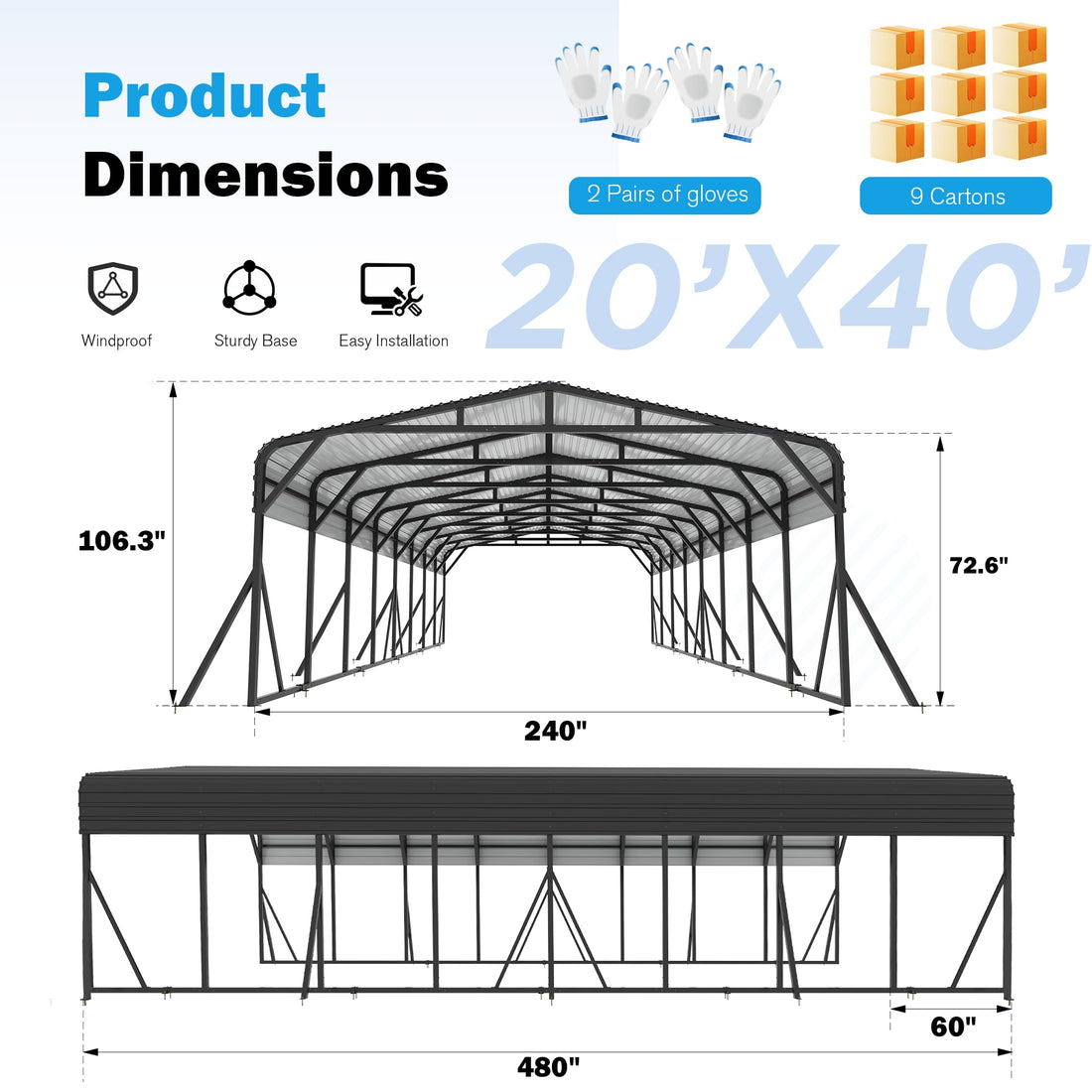 20x30 Ft Heavy-Duty Metal Carport