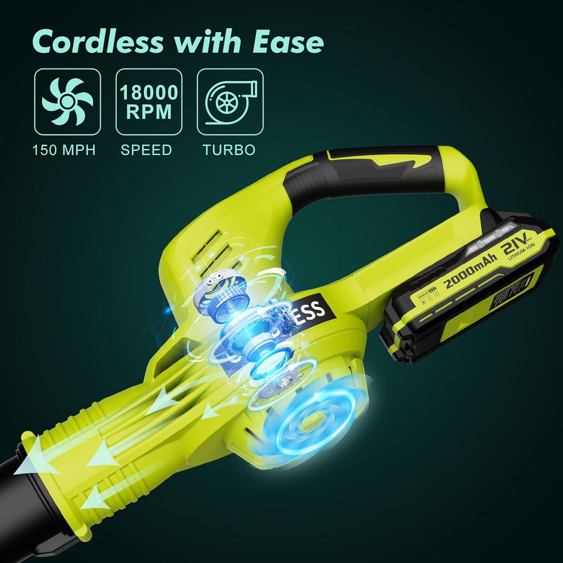 "21V Cordless Leaf Blower with 2 Batteries & Charger"