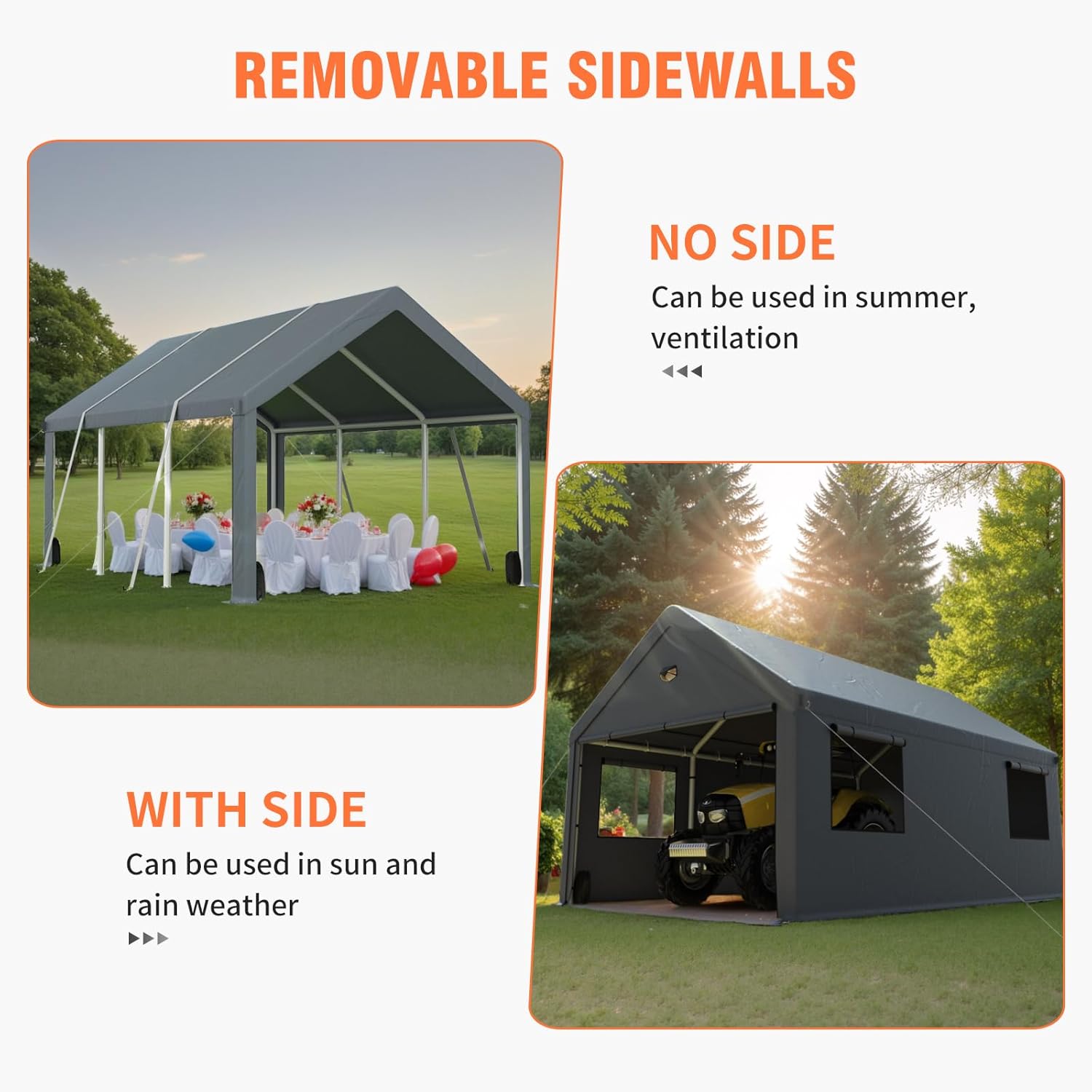 12x20 Ft Heavy-Duty Carport with Sidewalls, Grey