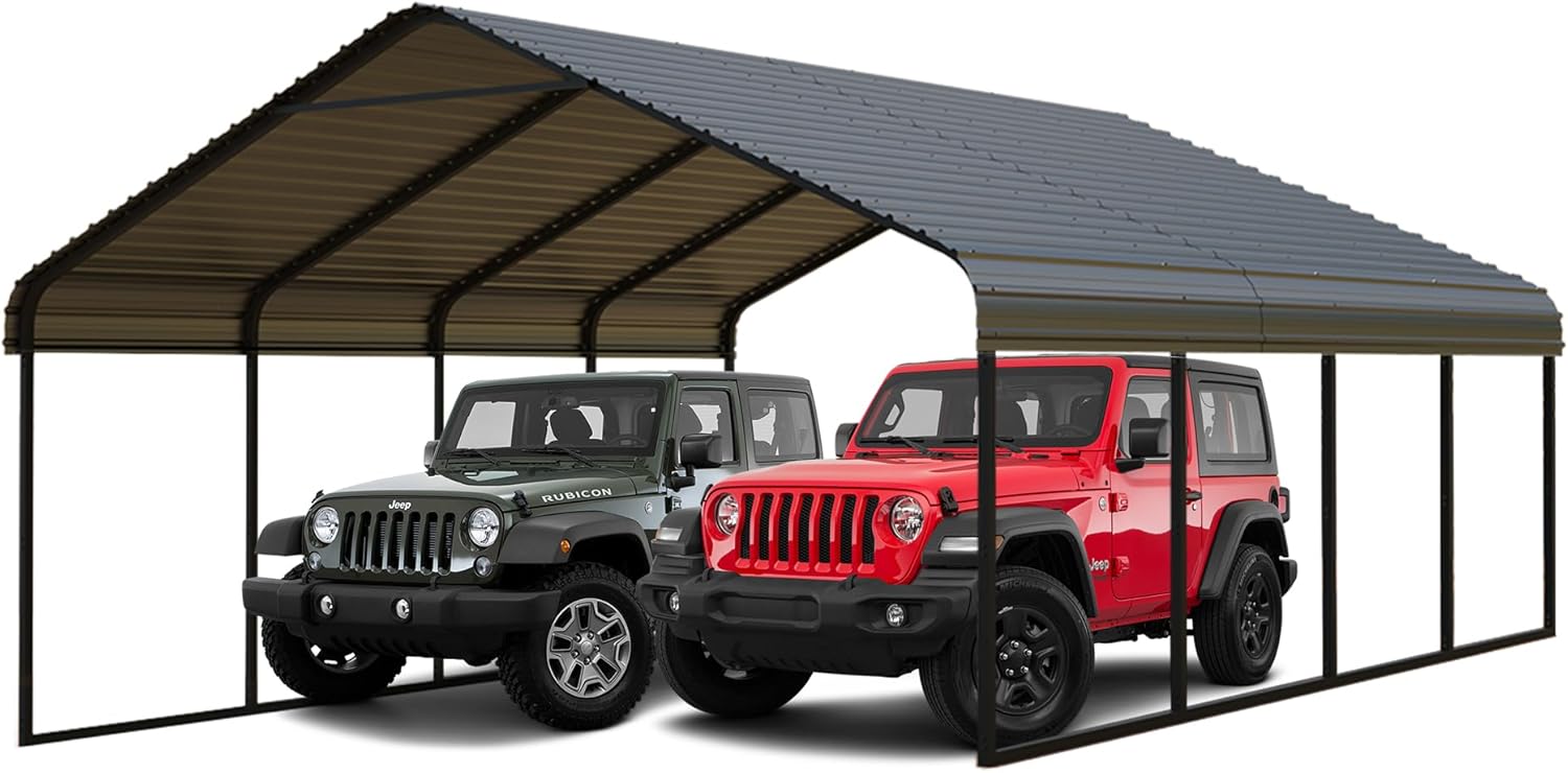 20x20 Ft Heavy-Duty Metal Carport with Steel Roof