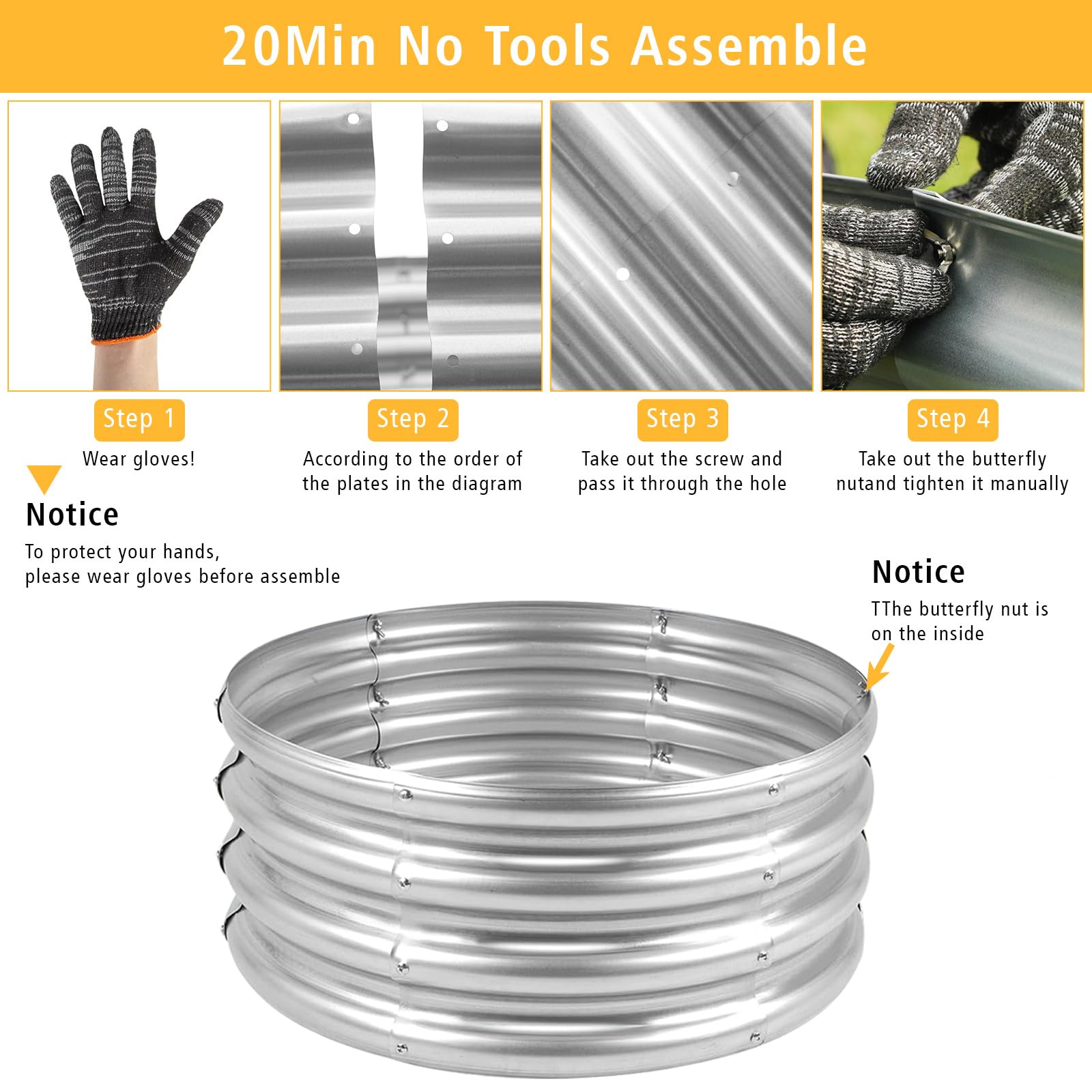 Galvanized Metal Raised Garden Bed Kit 2x2x1ft