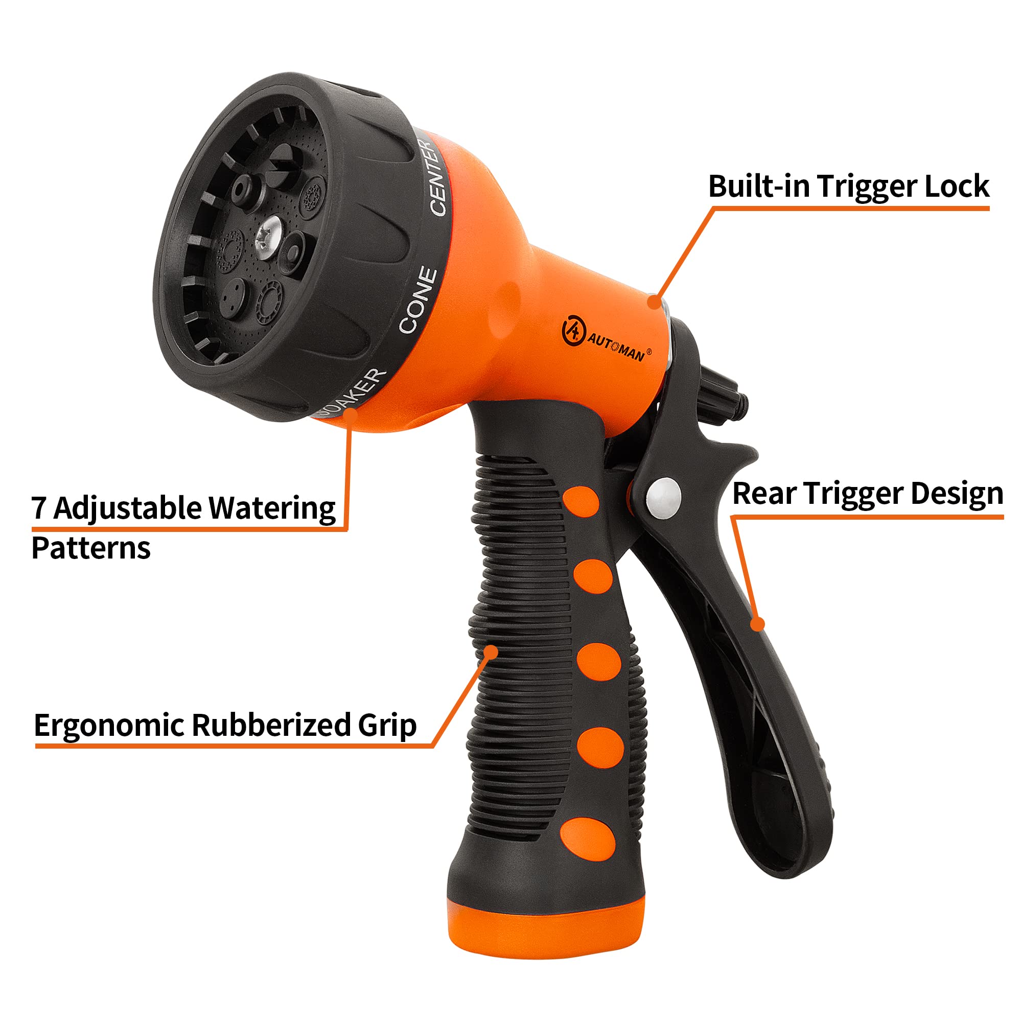 AUTOMAN Garden Hose Nozzle, 7-Pattern Spray