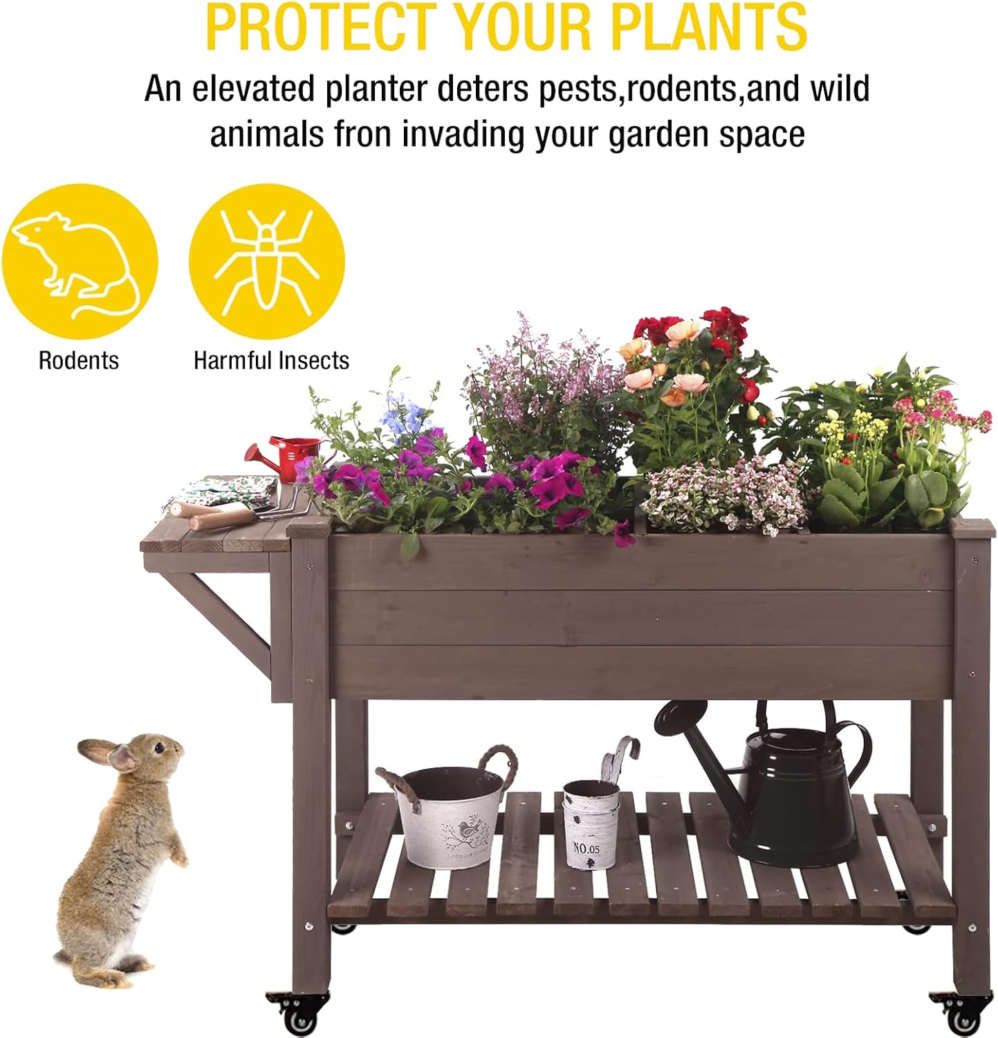 Aivituvin Raised Garden Bed on Wheels with Shelf