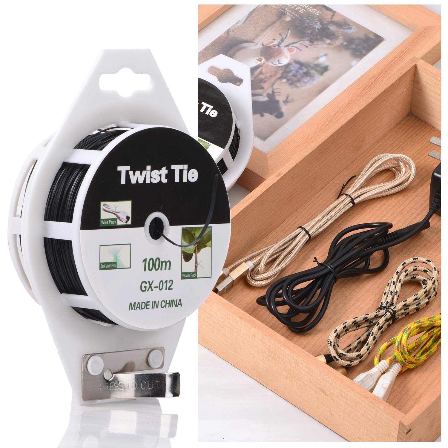 "2 Reels Green Twist Ties with Cutter (328ft)"