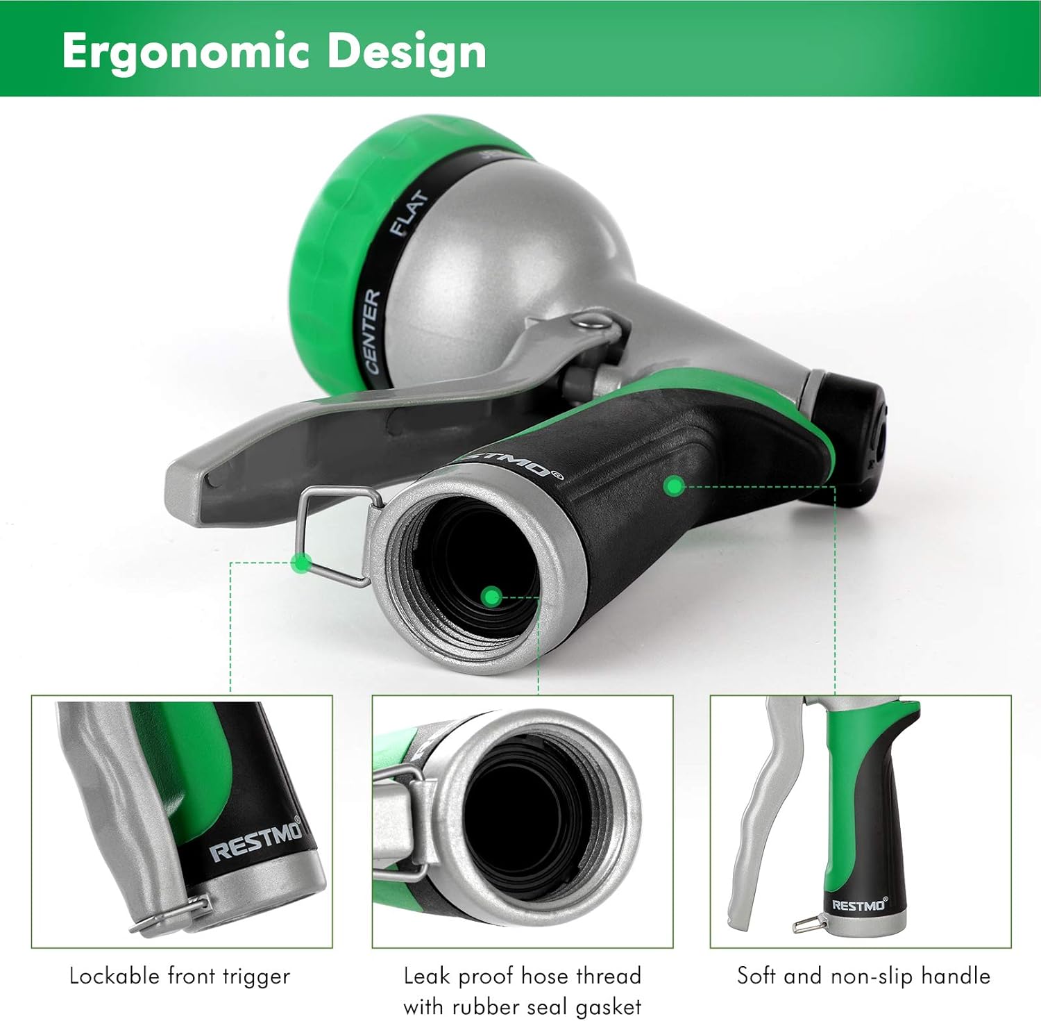 **RESTMO Heavy Duty Garden Hose Nozzle, 7 Spray Patterns**