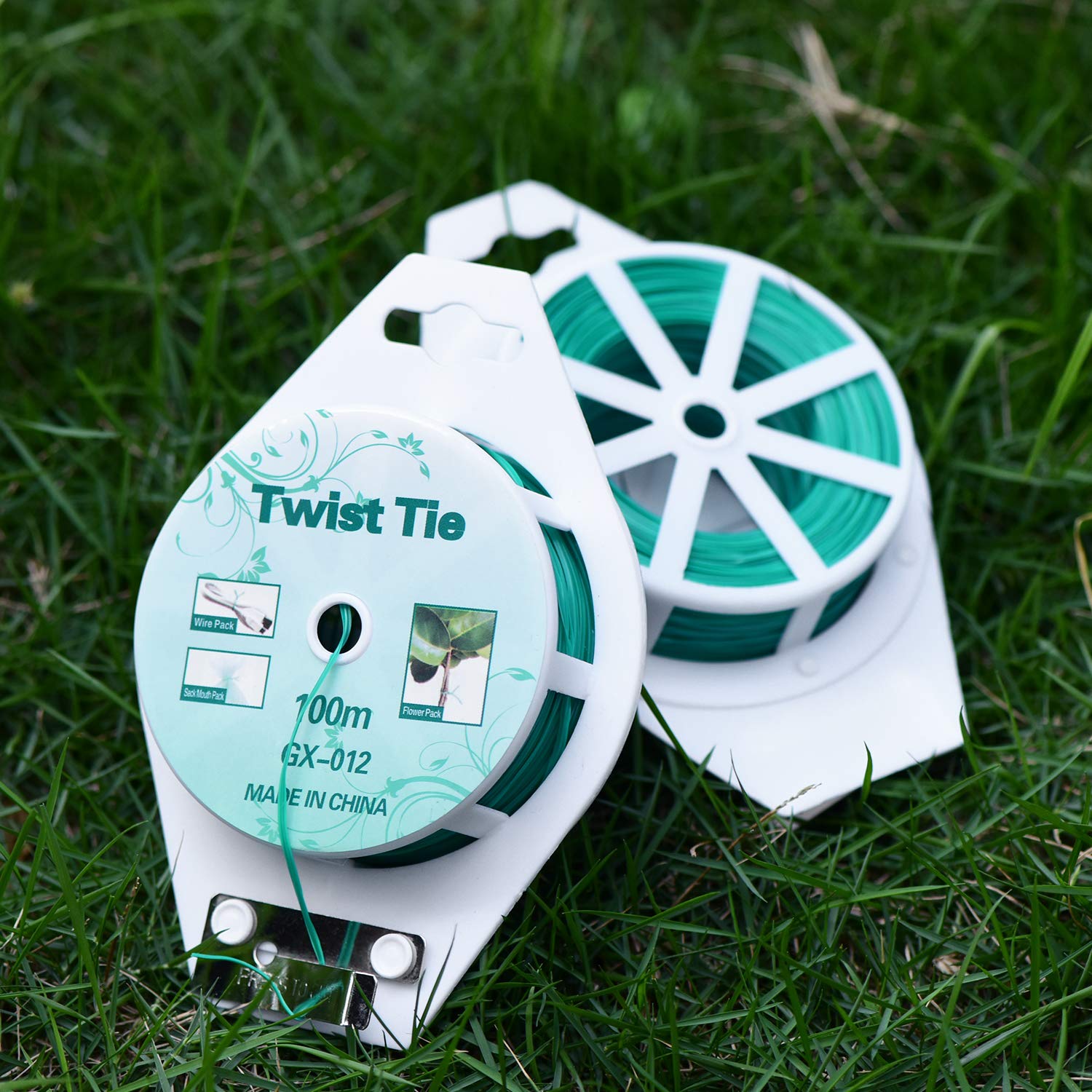 "2 Reels Green Twist Ties with Cutter (328ft)"