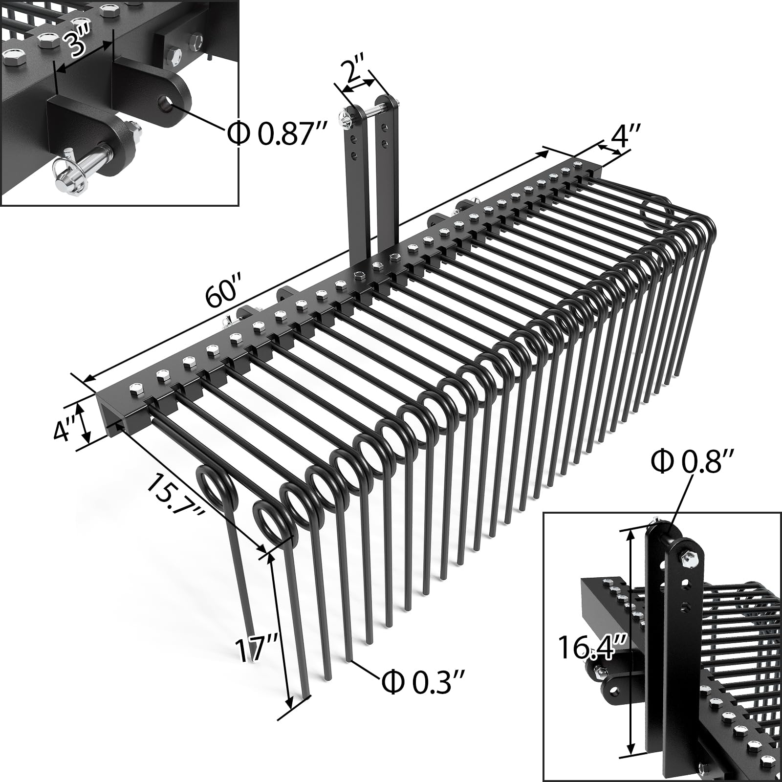 60" 3-Point Tractor Rake