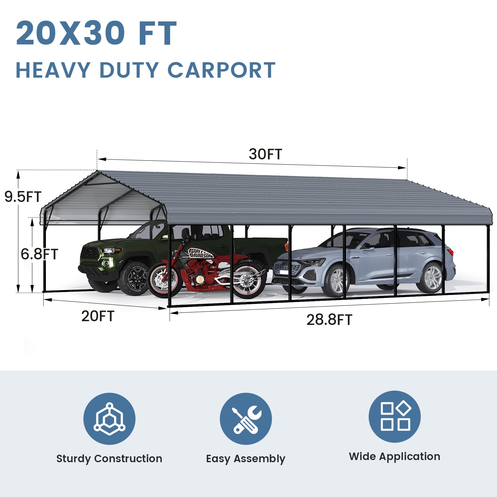 EROMMY 20x30 Ft Heavy-Duty Metal Carport