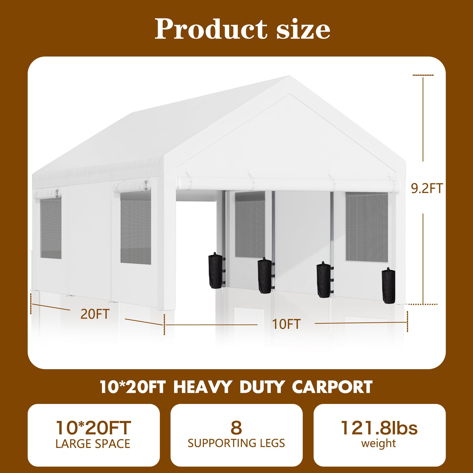 12x20 Ft Walsunny Heavy-Duty Carport