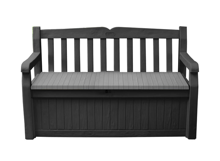Keter Solana 70 Gallon Storage Bench Deck Box for Patio Storage, Front Porch Decor and Outdoor Seating – Perfect to Store Garden Tools and Pool Floats, Graphite