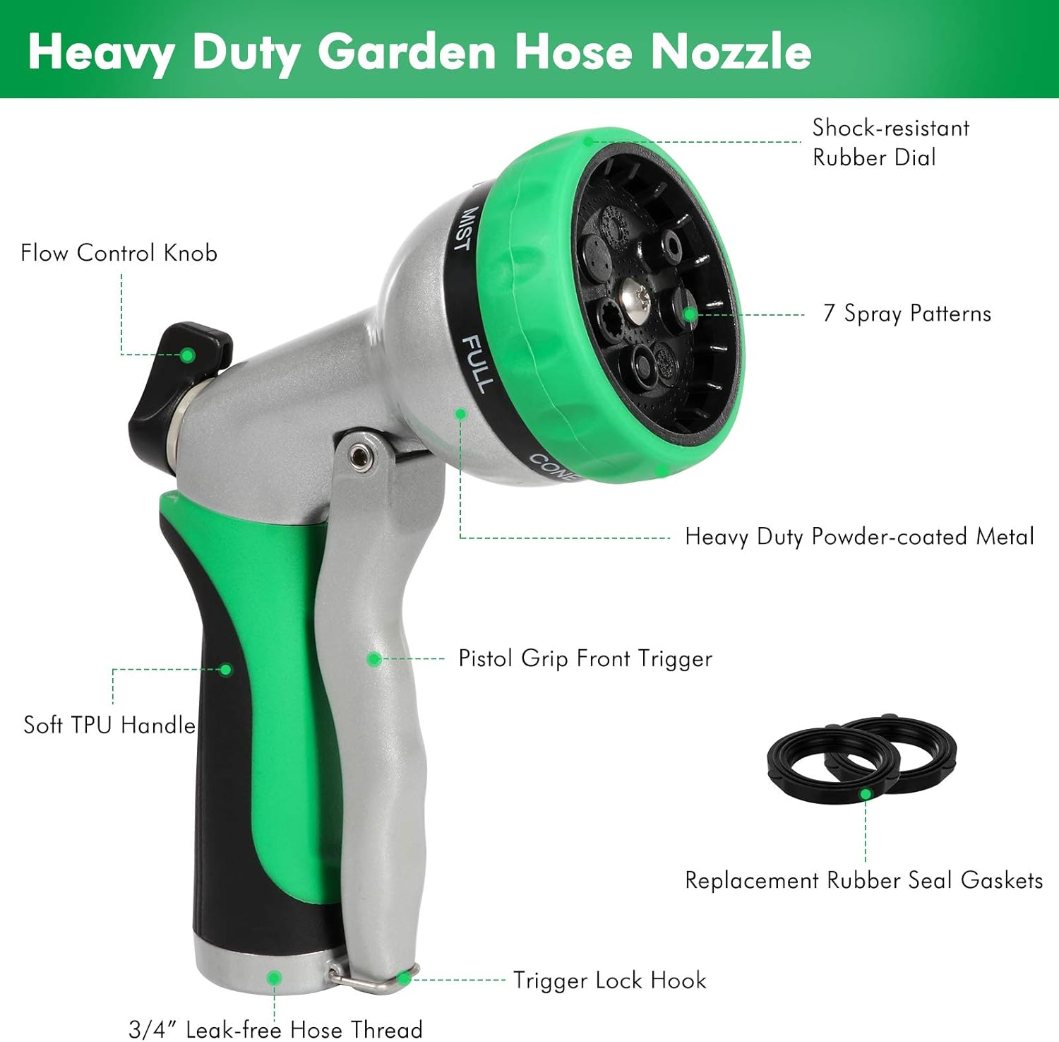**RESTMO Heavy Duty Garden Hose Nozzle, 7 Spray Patterns**