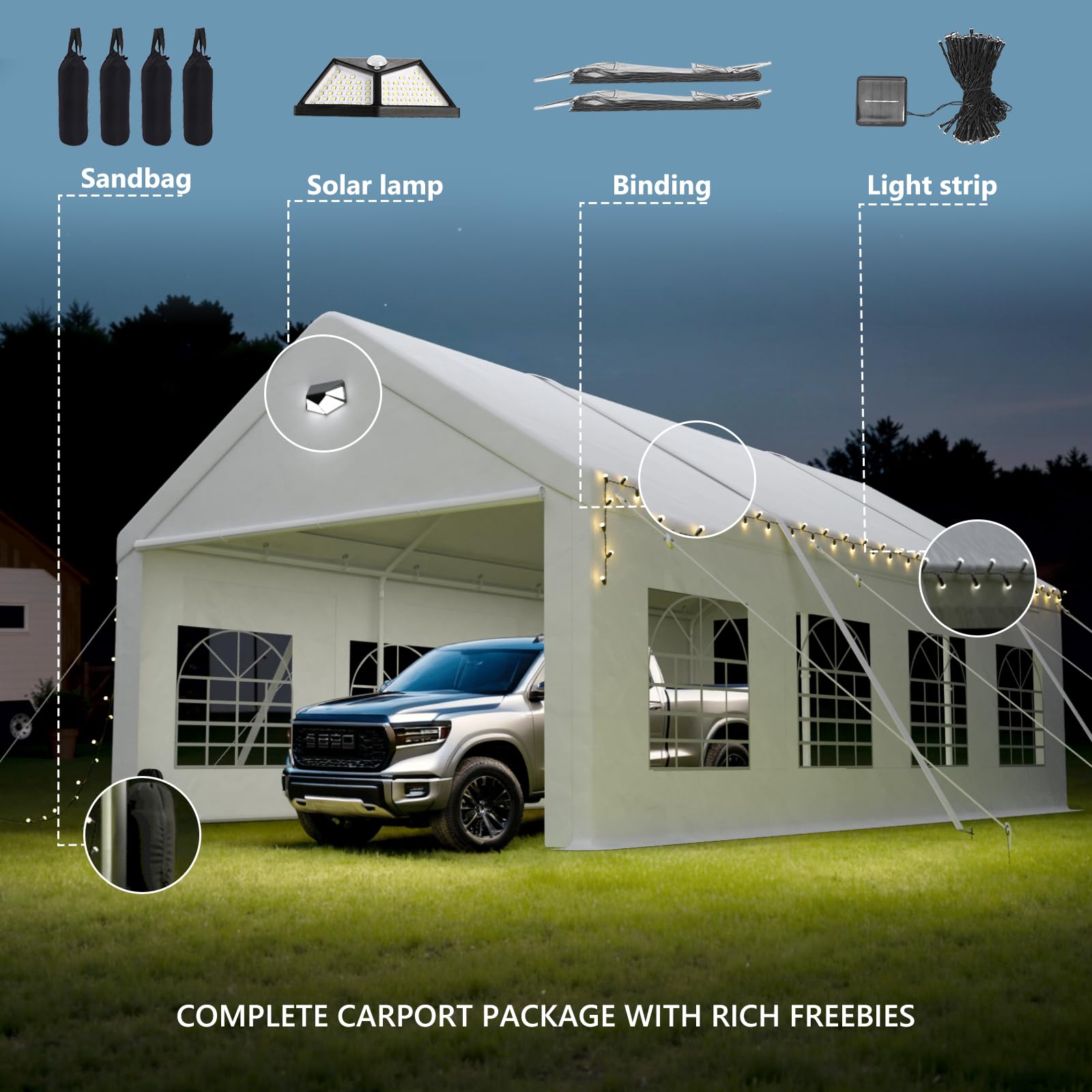 20x20 Ft 2-Car Heavy-Duty Carport