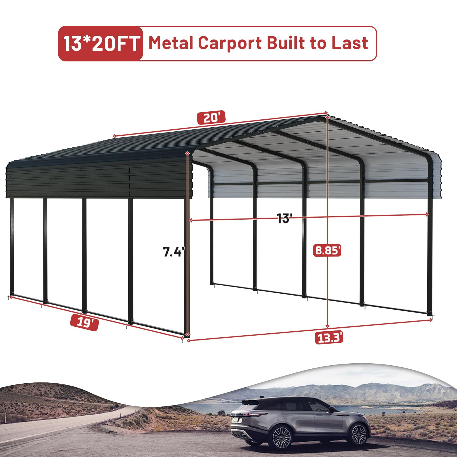 10x15 Ft Metal Carport with Steel Roof