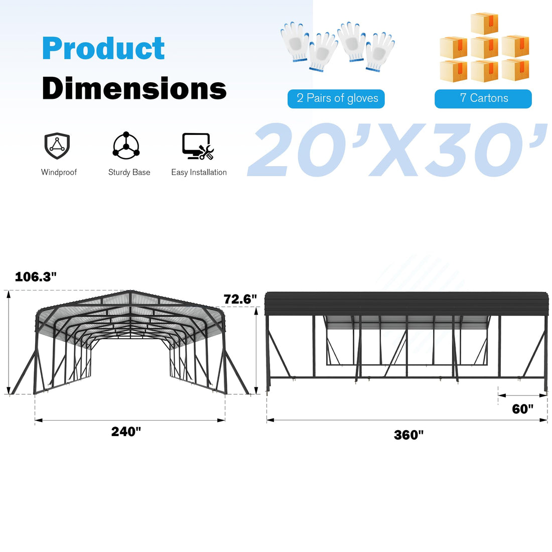 20x30 Ft Heavy-Duty Metal Carport