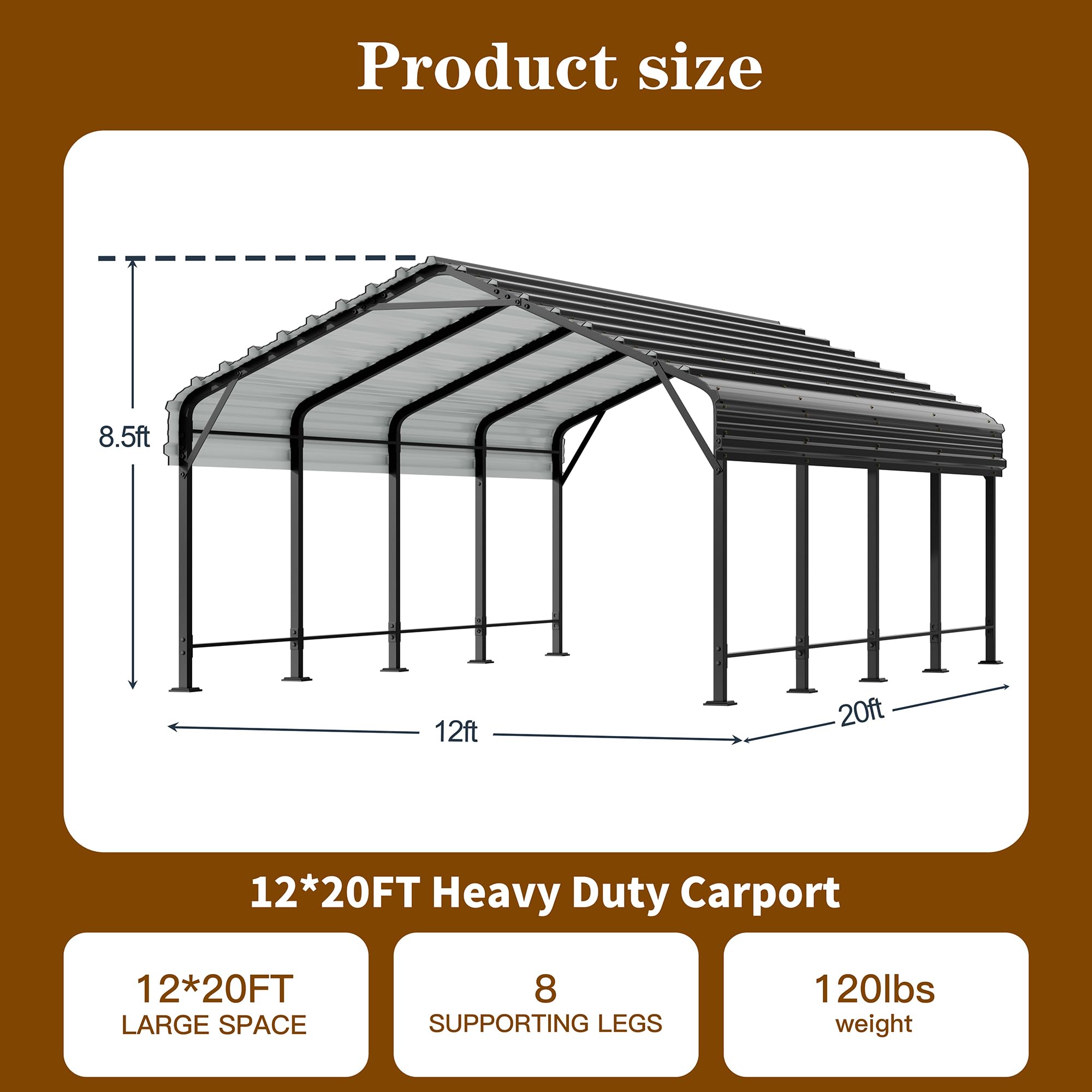 12x20 Ft Walsunny Heavy-Duty Carport