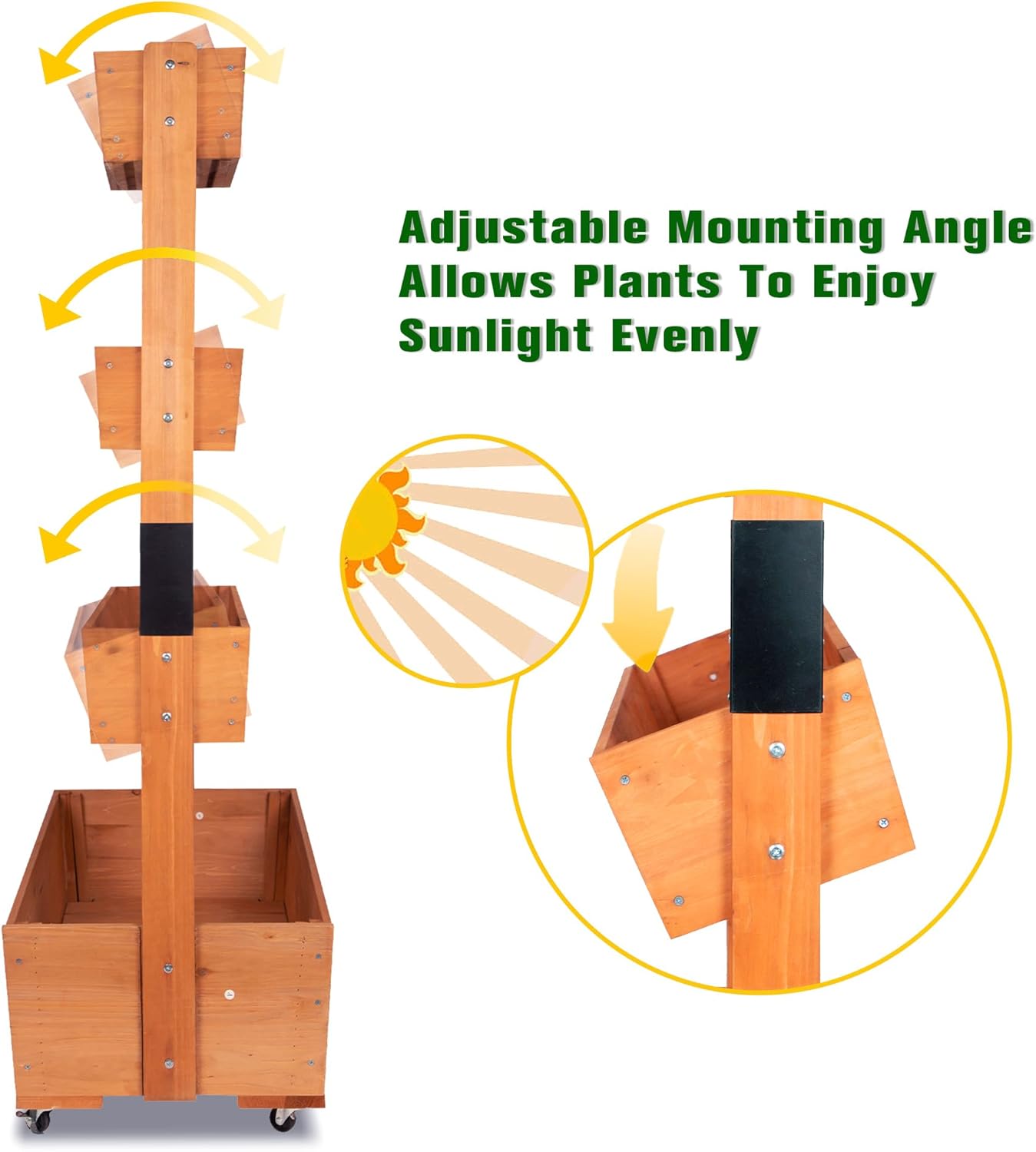 4-Tier Wooden Elevated Garden Bed with Wheels