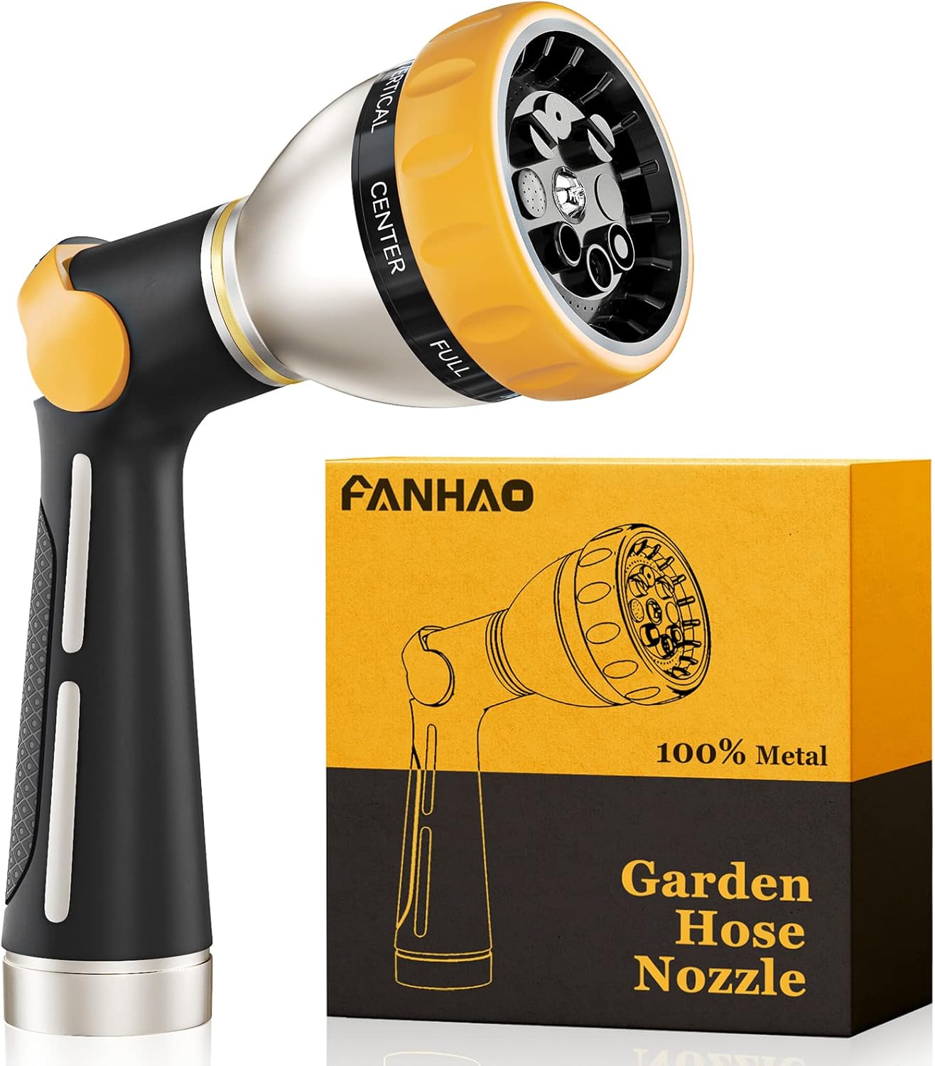 FANHAO Metal Garden Hose Nozzle, 8 Spray Patterns