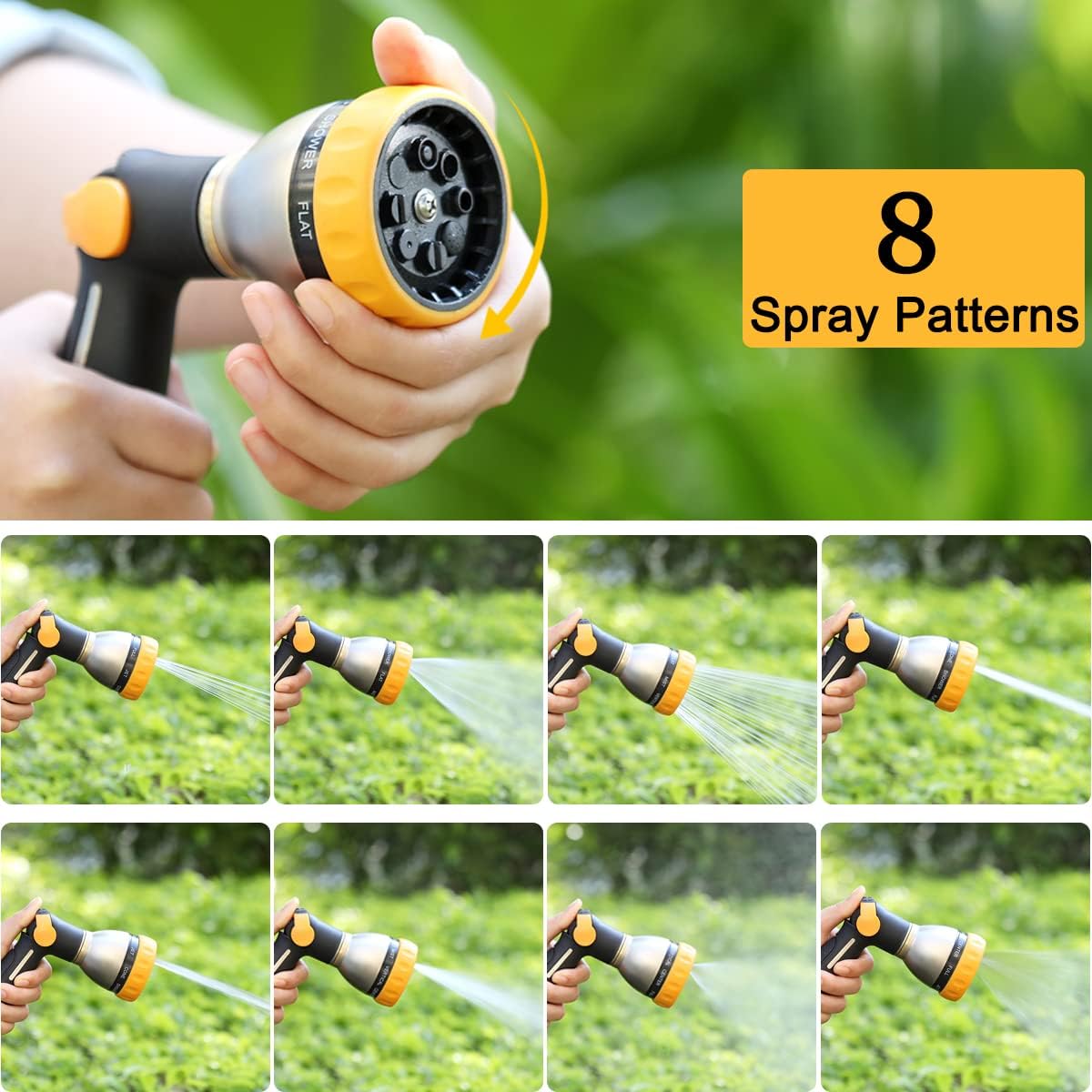 FANHAO Metal Garden Hose Nozzle, 8 Spray Patterns