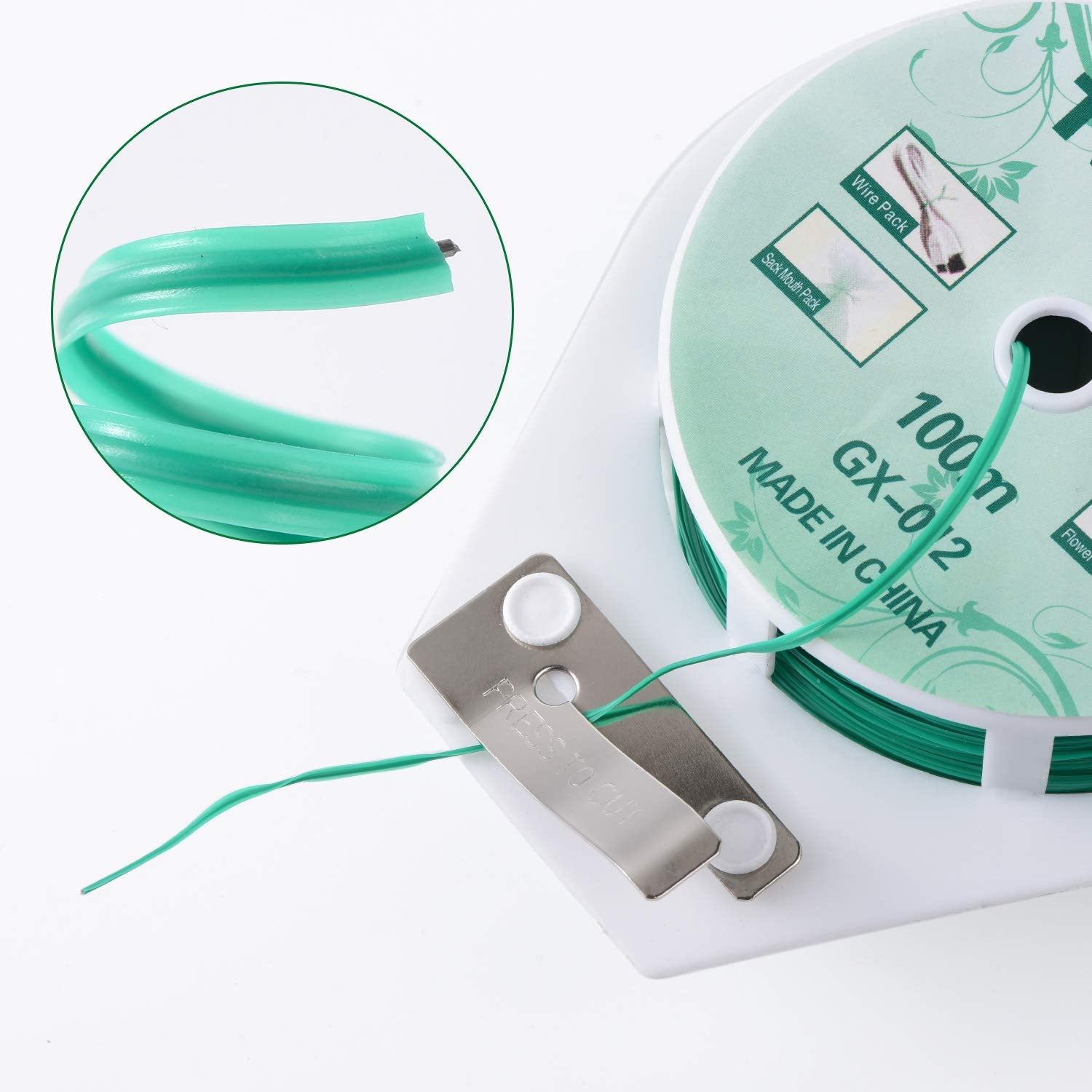 "2 Reels Green Twist Ties with Cutter (328ft)"