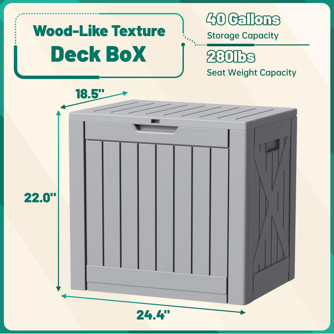 Devoko 30-Gallon Resin Deck Storage Box, Black