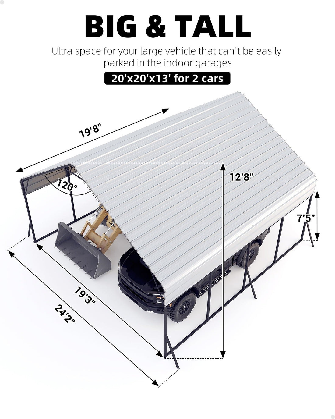 11x20x9 Ft Vertical Roof Metal Carport