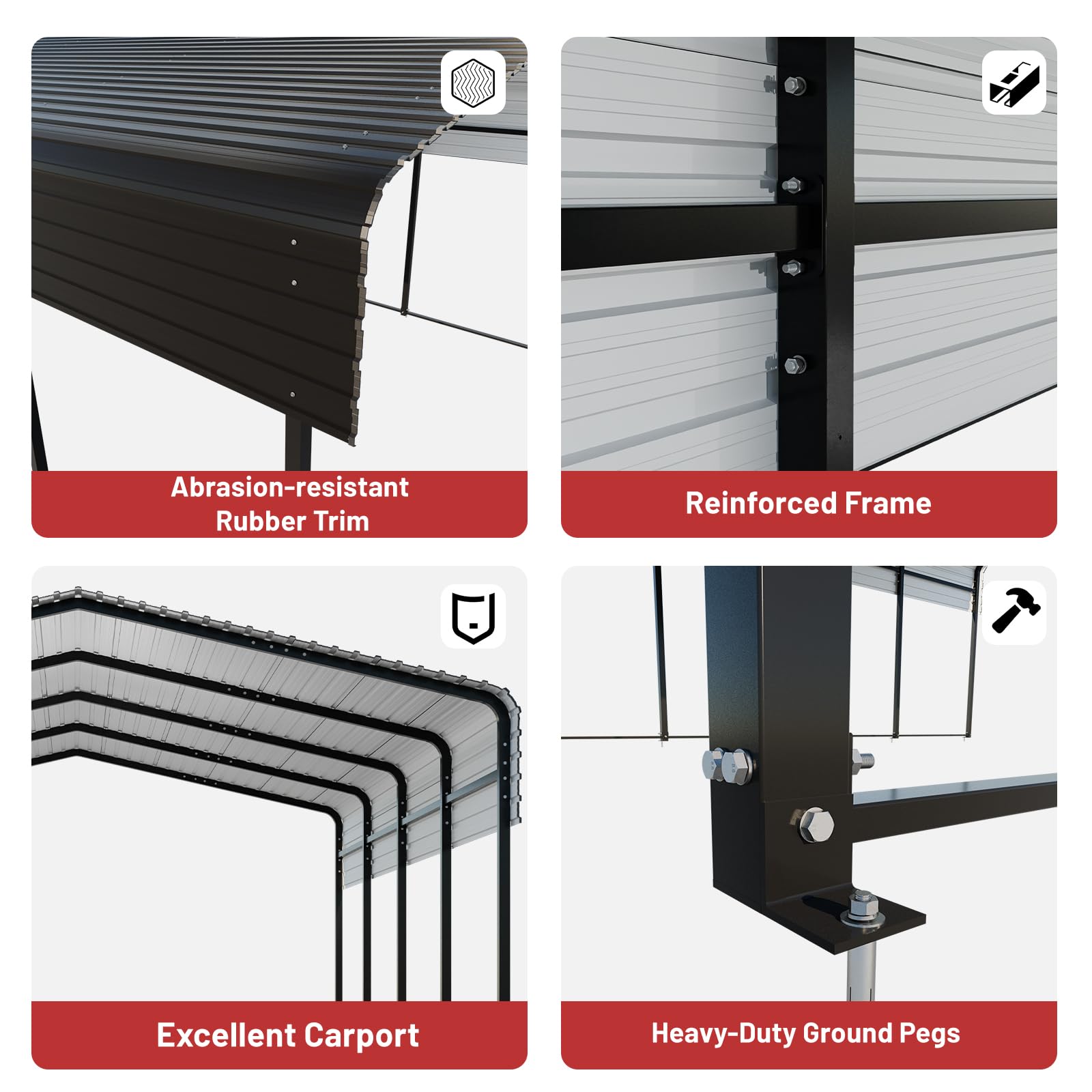 10x15 Ft Metal Carport with Steel Roof