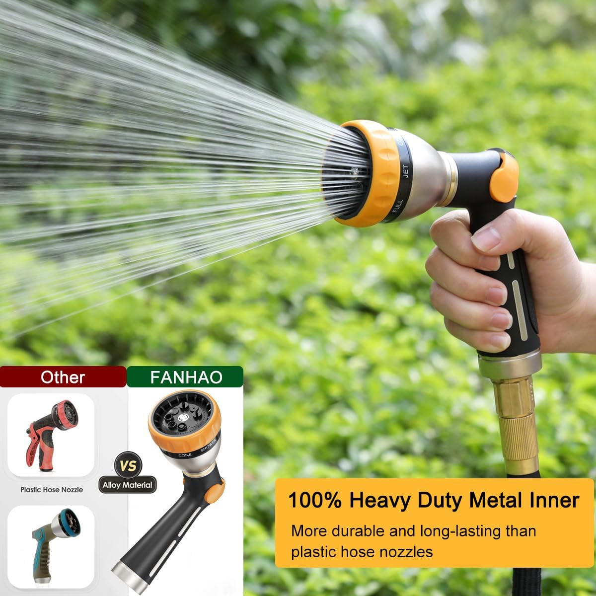 FANHAO Metal Garden Hose Nozzle, 8 Spray Patterns