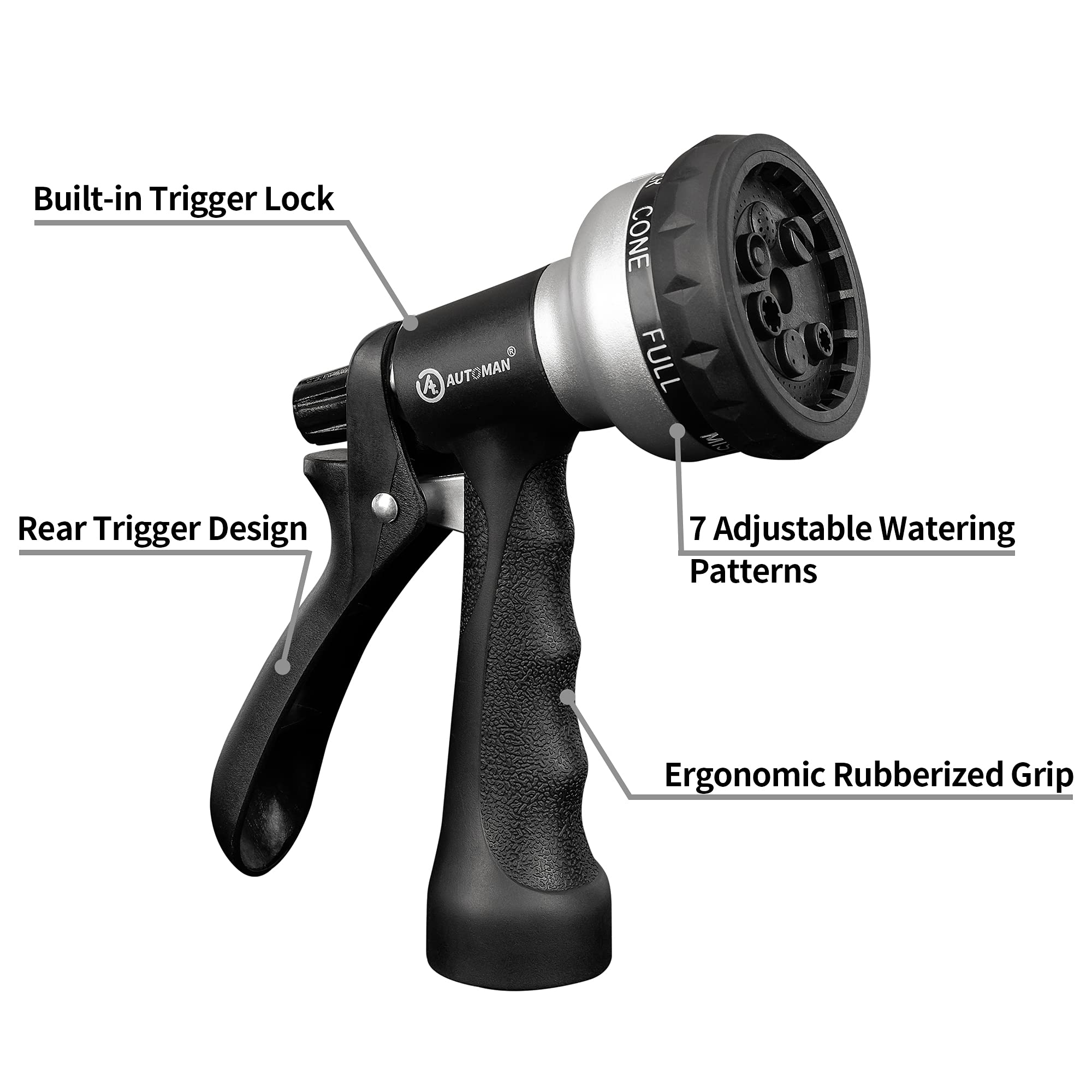 AUTOMAN Garden Hose Nozzle, 7-Pattern Spray