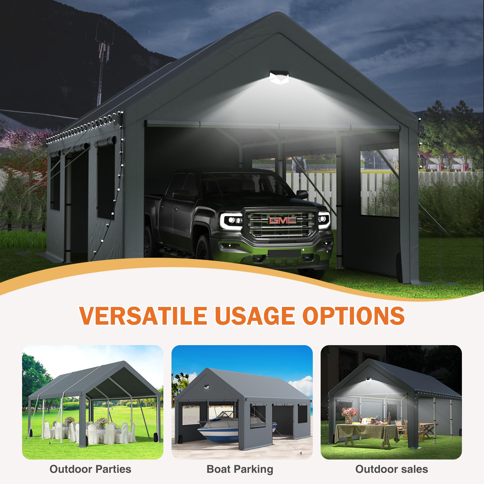 20x20 Ft 2-Car Heavy-Duty Carport