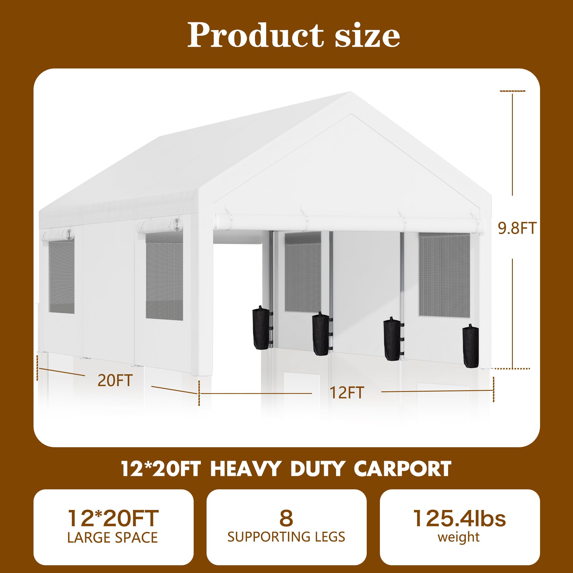 12x20 Ft Walsunny Heavy-Duty Carport