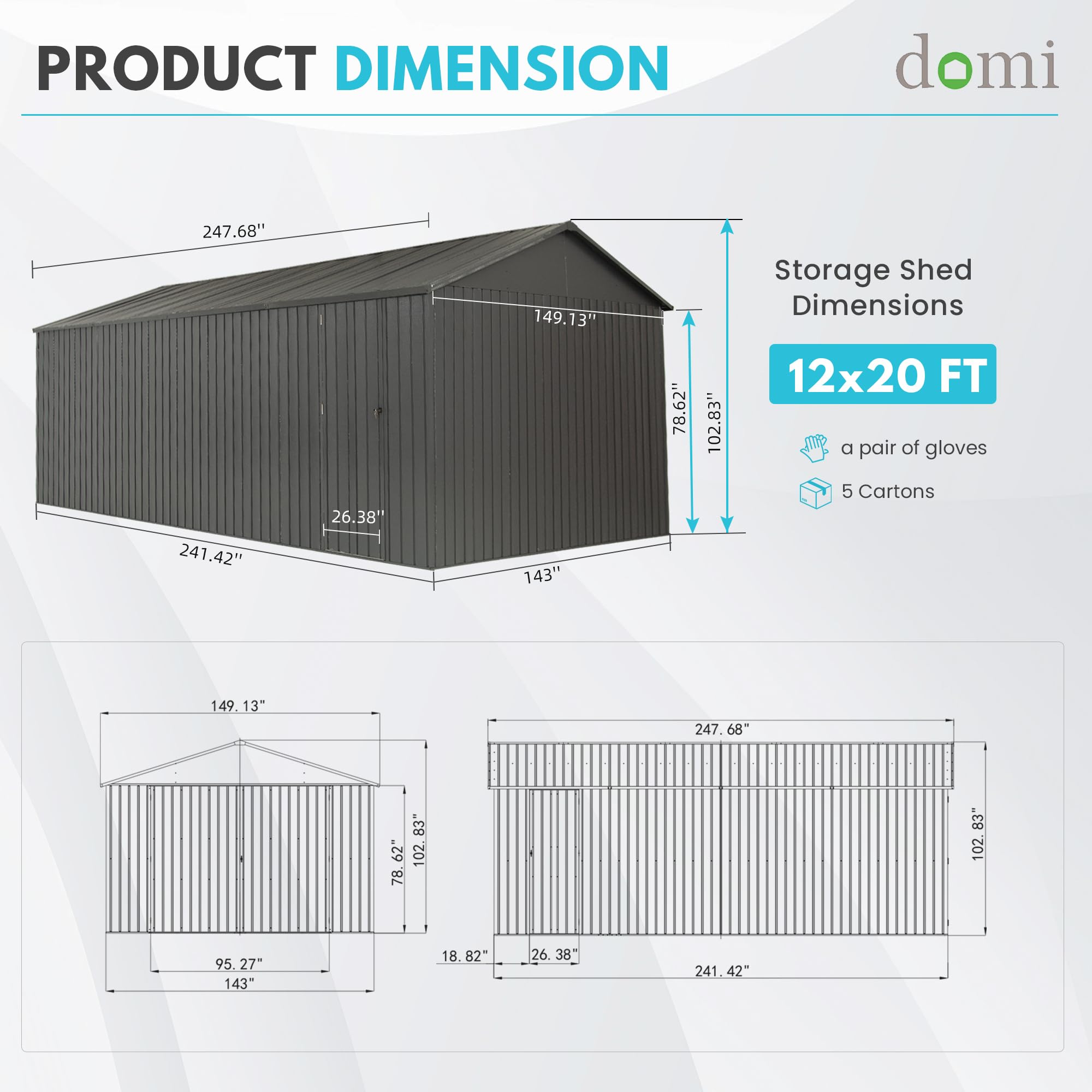 Domi 12'x25' Heavy-Duty Metal Garage Shed