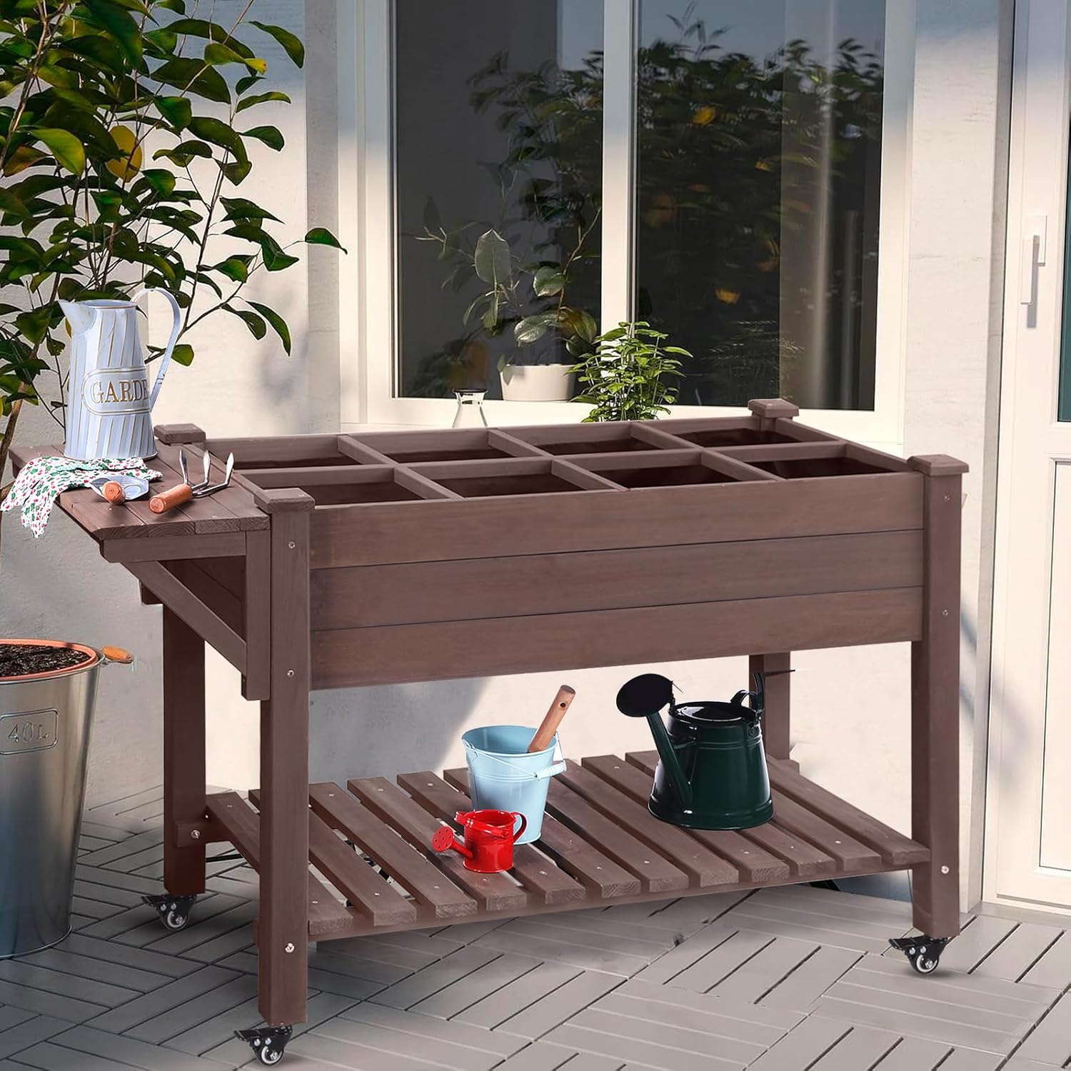 Aivituvin Raised Garden Bed on Wheels with Shelf