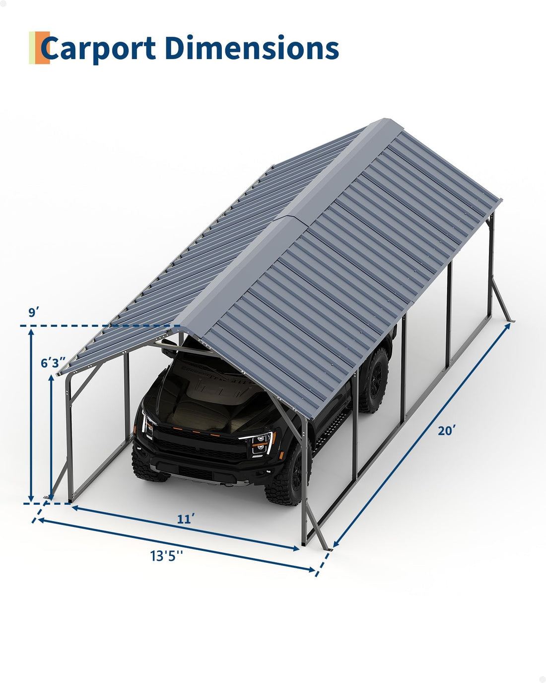 11x20x9 Ft Vertical Roof Metal Carport