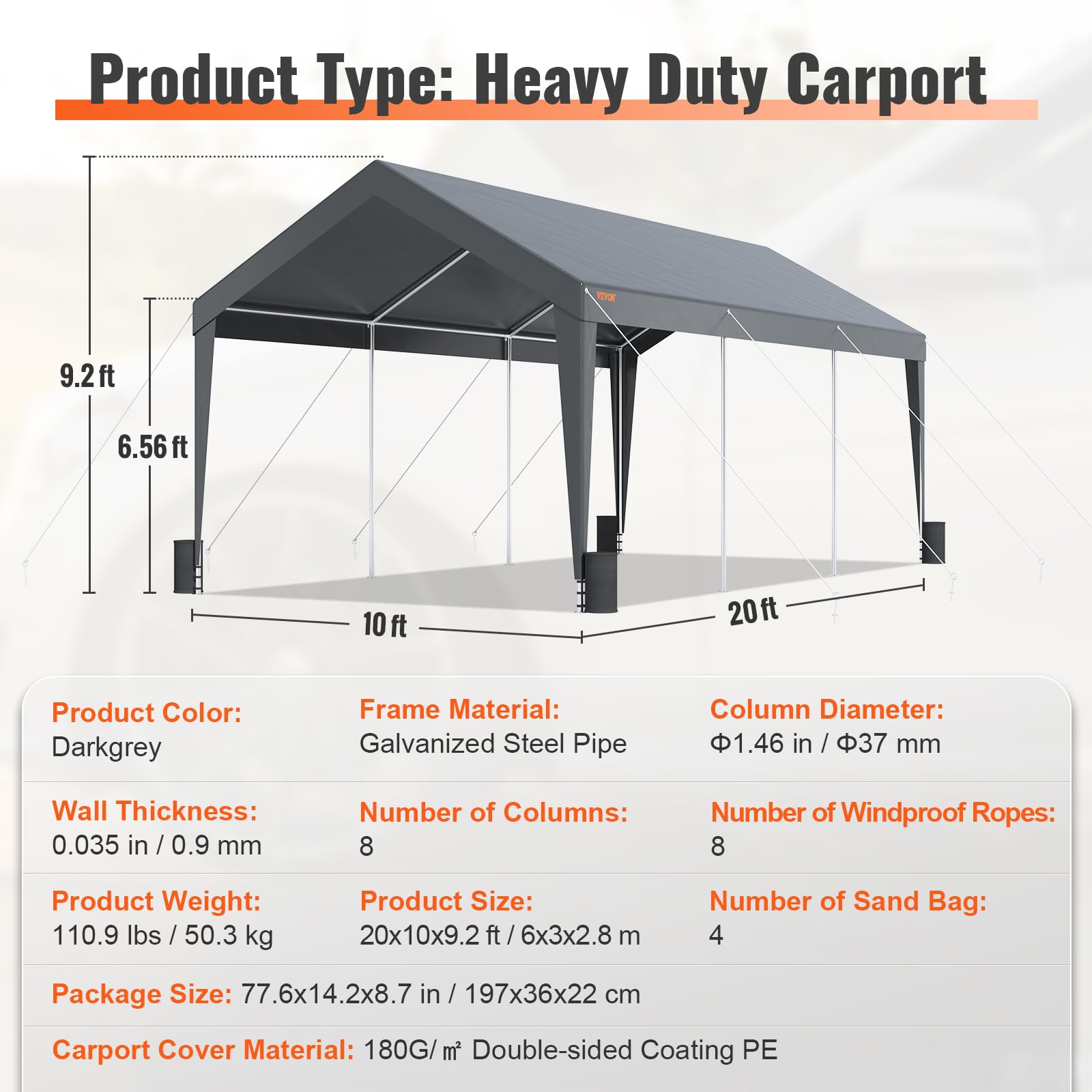 10x20 Ft VEVOR Heavy-Duty Carport