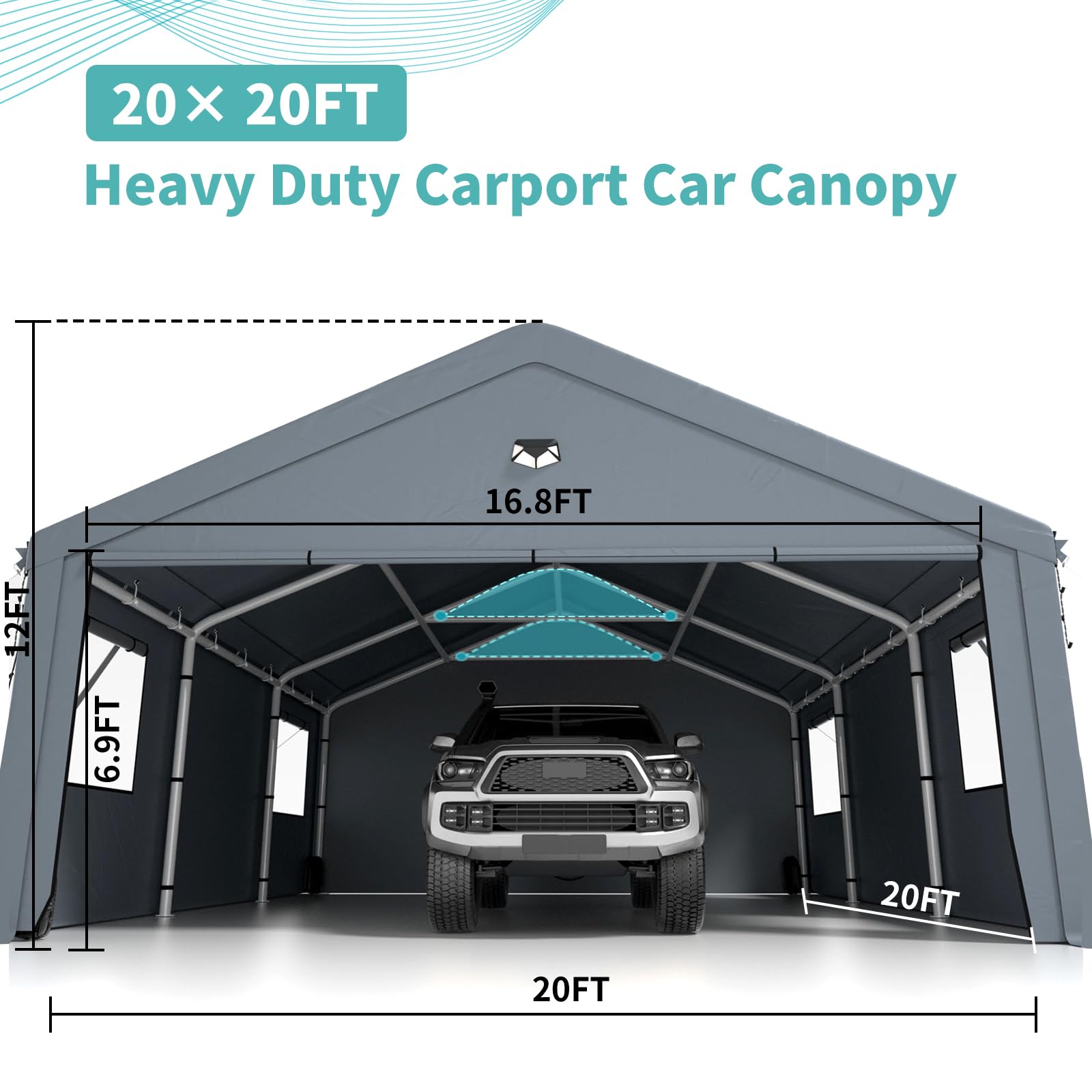 20x20 Ft 2-Car Heavy-Duty Carport