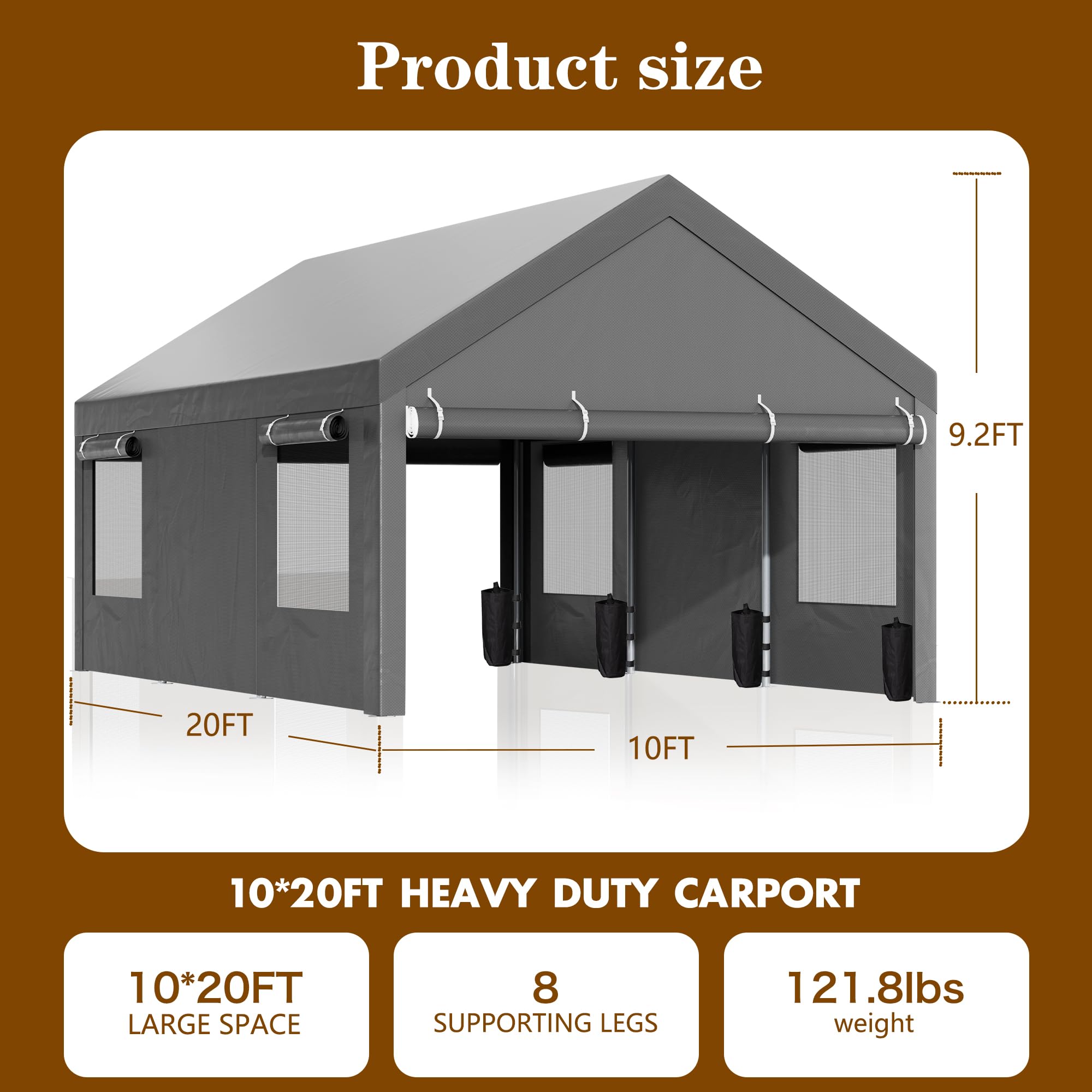 12x20 Ft Walsunny Heavy-Duty Carport