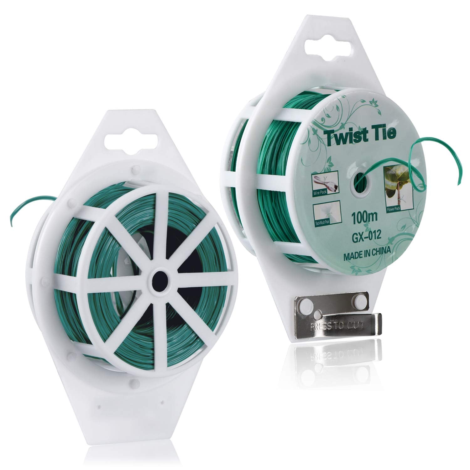 "2 Reels Green Twist Ties with Cutter (328ft)"