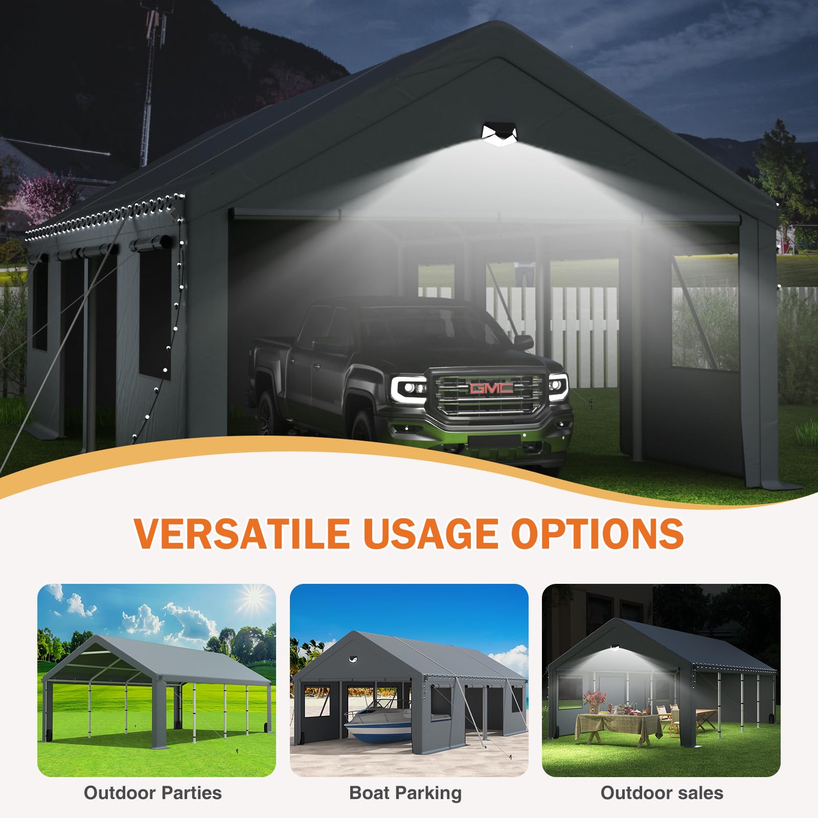 20x20 Ft 2-Car Heavy-Duty Carport